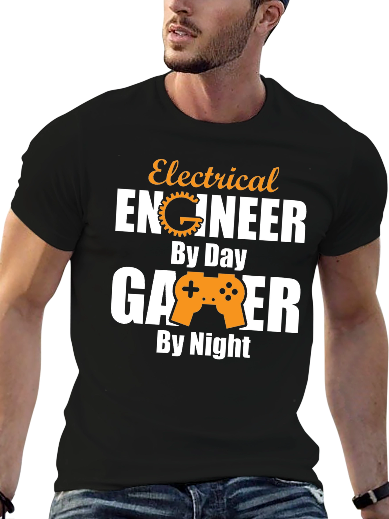 Black Electrical Engineer Gamer T-Shirt - Day & Night view 6