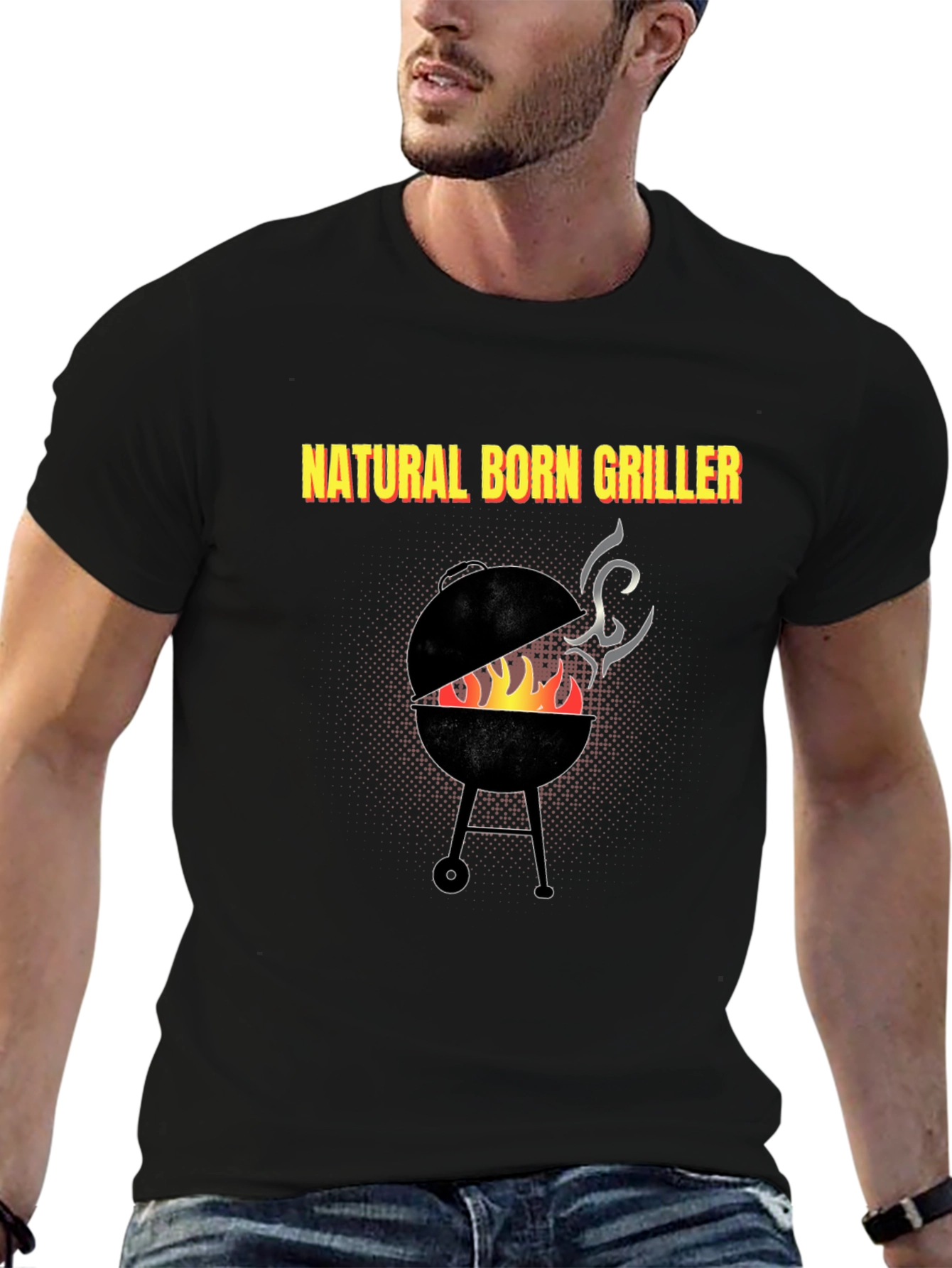 Black Natural Born Griller T-Shirt - BBQ Grill Master Tee view 6