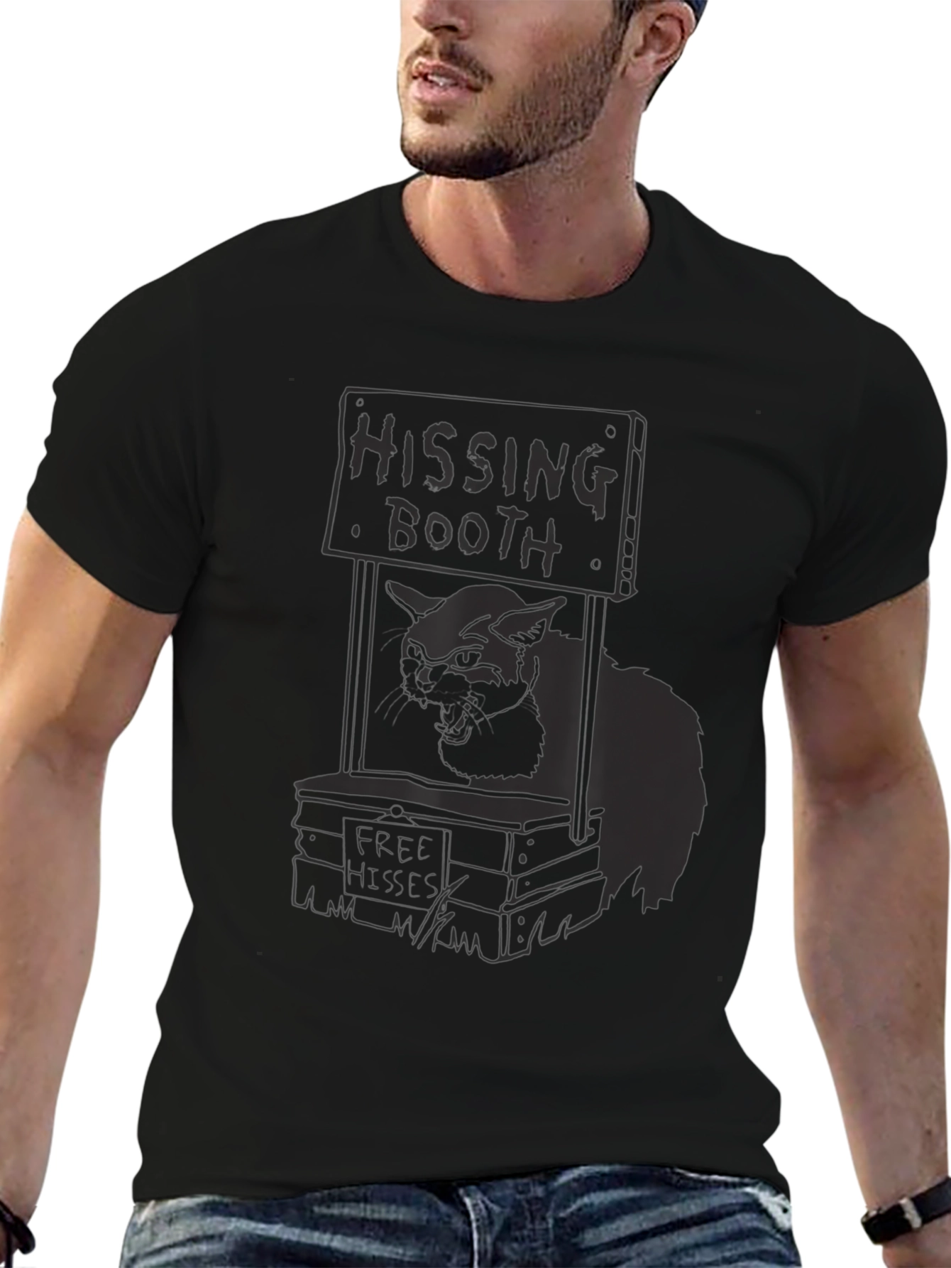 Black Hissing Booth Cat Graphic Tee - Black view 6