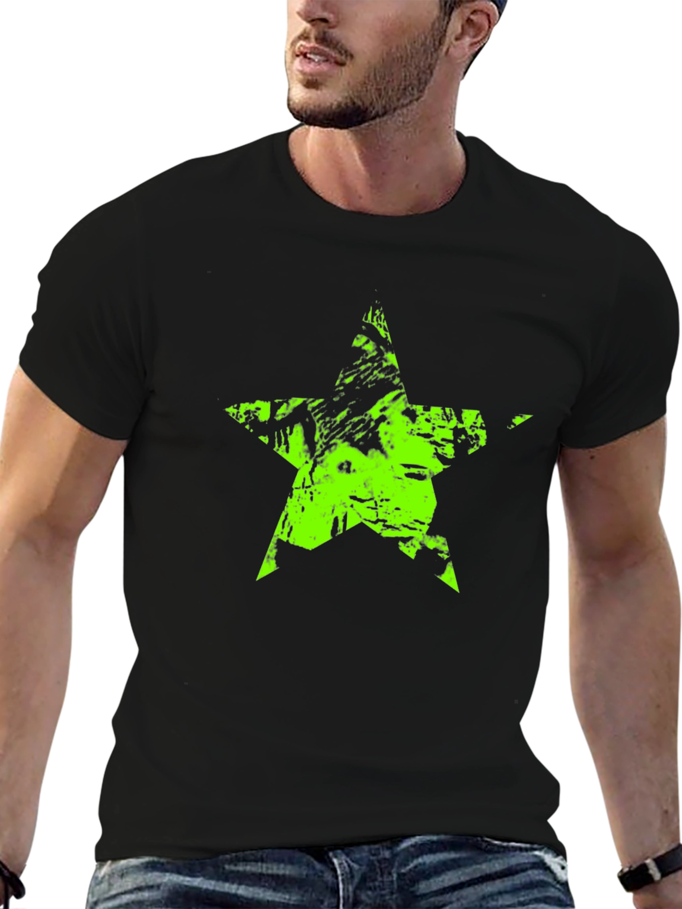 Black Grunge Star Black T-Shirt view 6