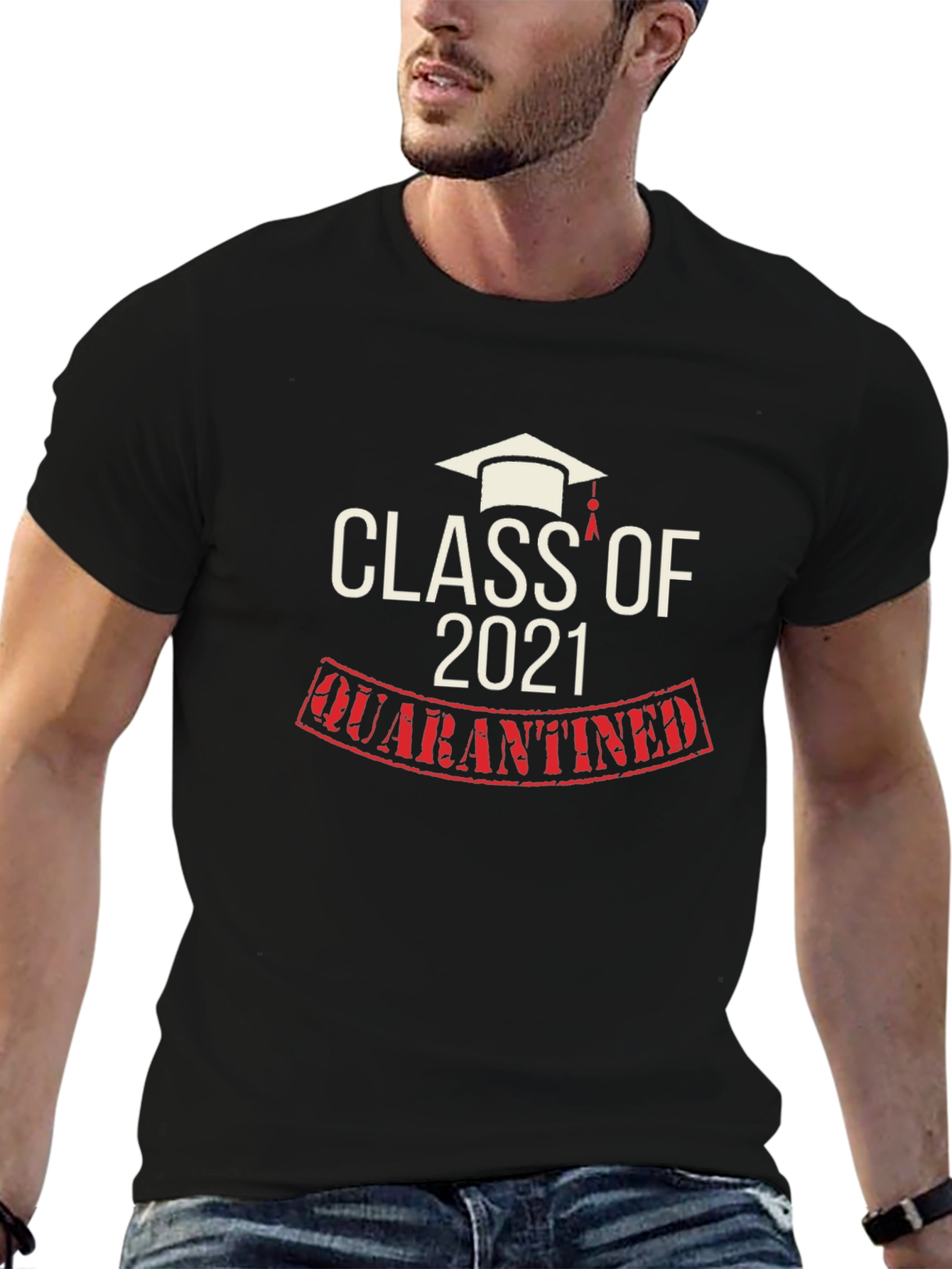 Black Class of 2021 Quarantined Black T-Shirt view 6