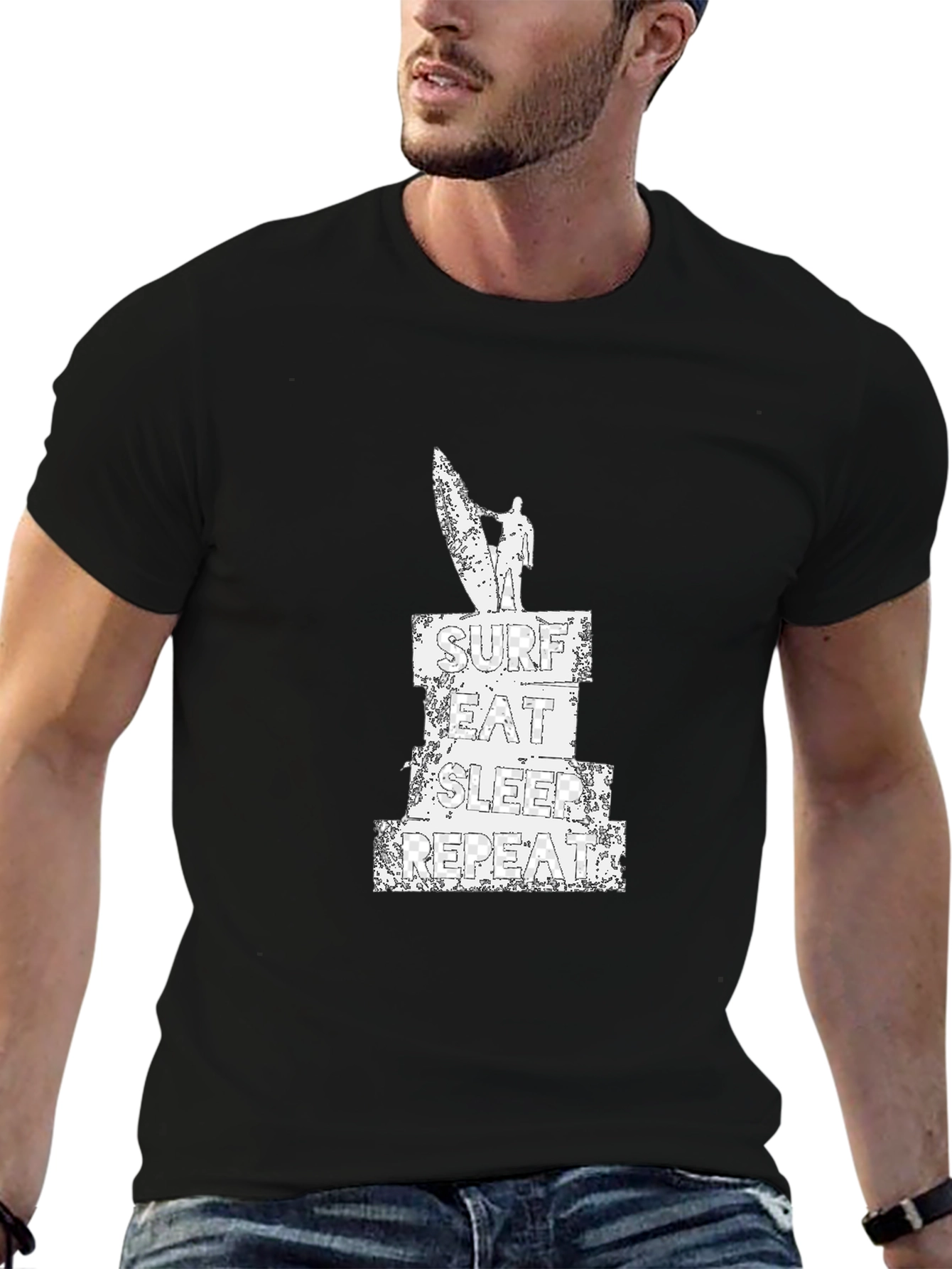Black Surf Eat Sleep Repeat T-Shirt Black view 6