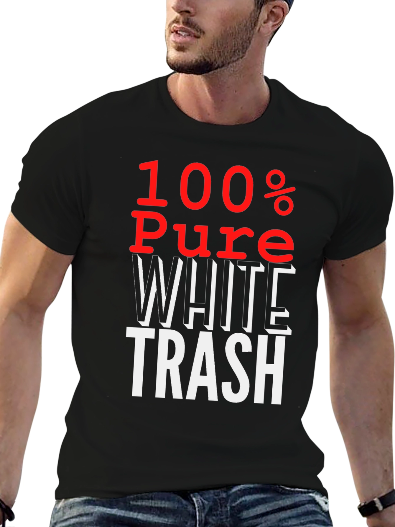 Black 100% Pure White Trash T-Shirt - Bold Statement Tee view 6