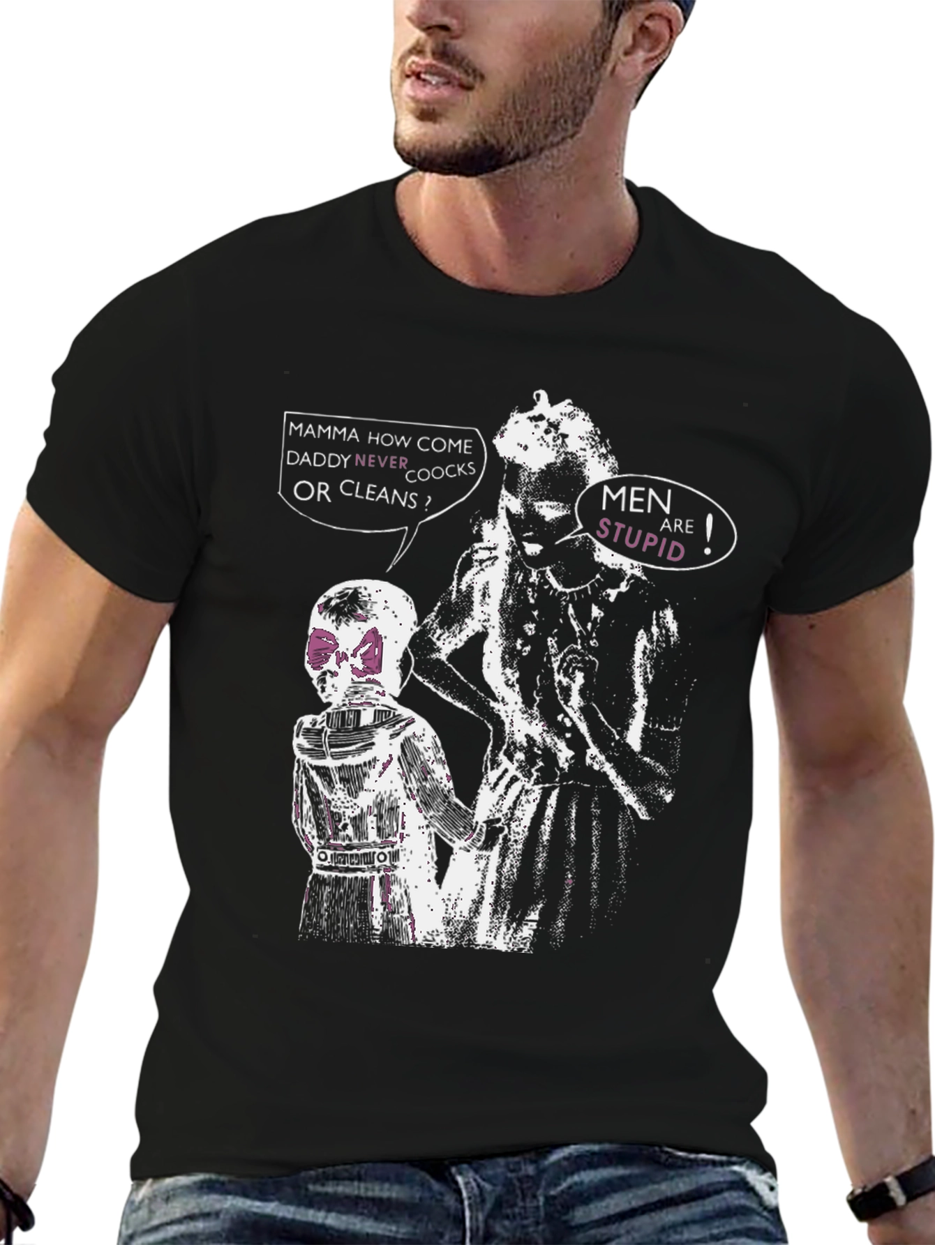 Black Edgy "Men Are Stupid" Graphic Tee view 6