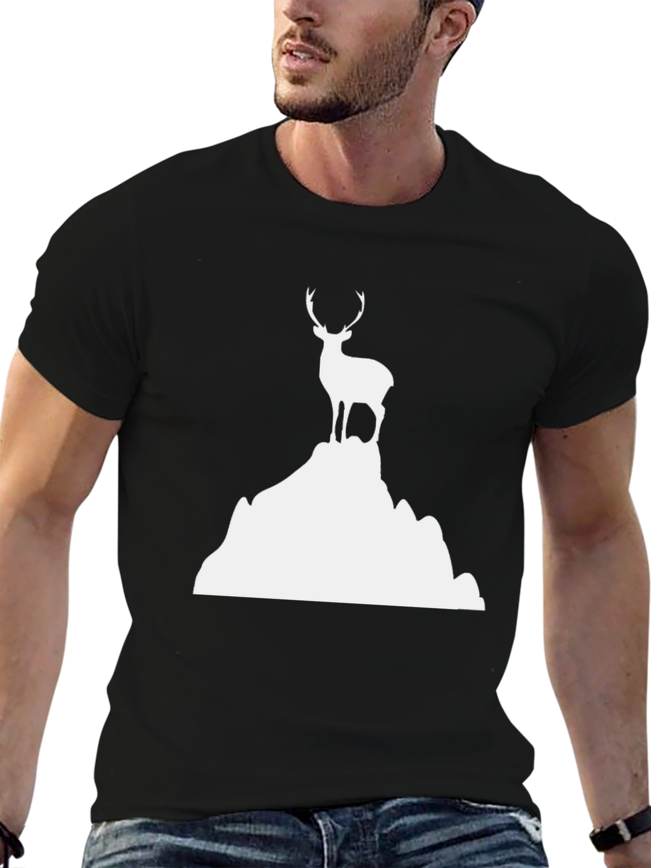 Black Deer Mountain Graphic Tee - Black Cotton Shirt view 6