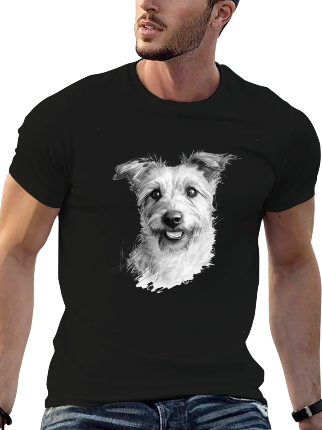 Black Dog Portrait Graphic Black T-Shirt view 6