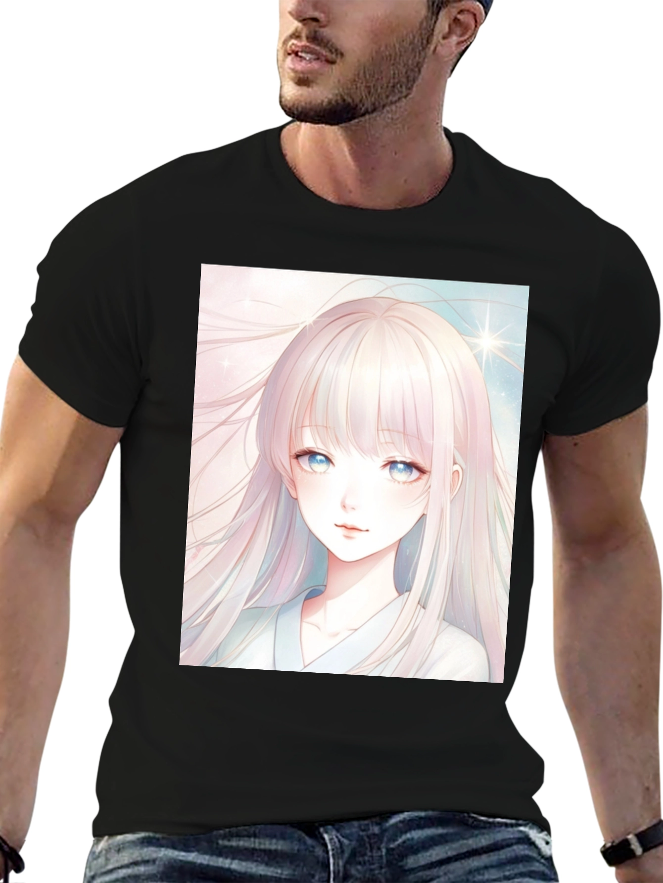Black Anime Girl Graphic Black T-Shirt view 6