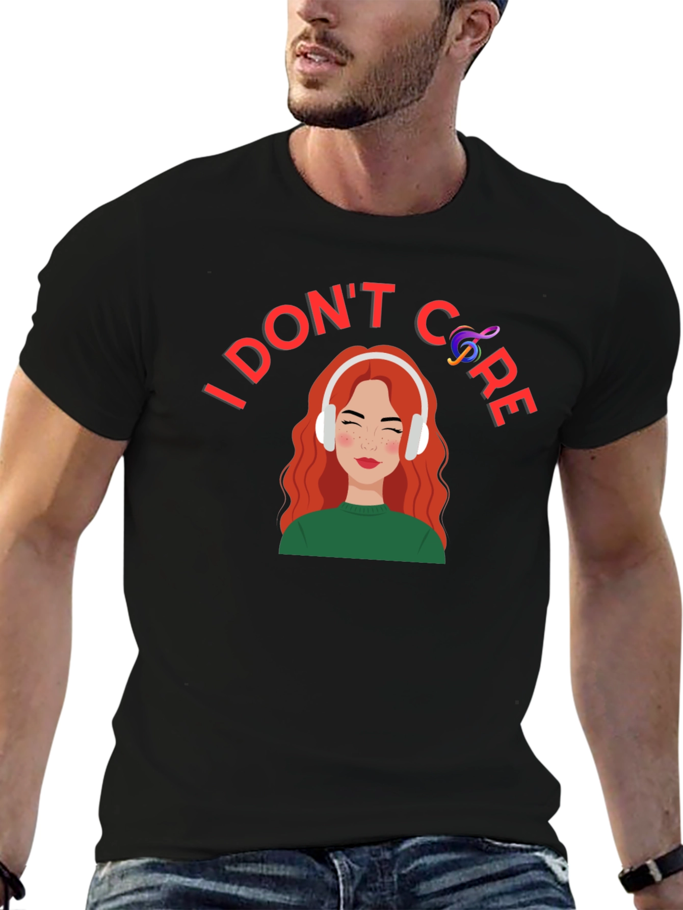 Black I Don't Care T-Shirt: Music Lover Graphic Tee view 6