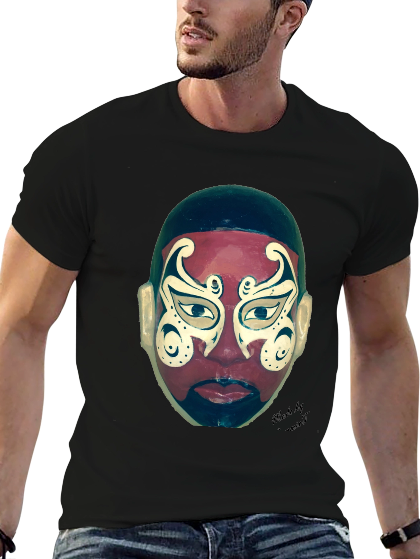 Black Unique Mask Graphic T-Shirt view 6