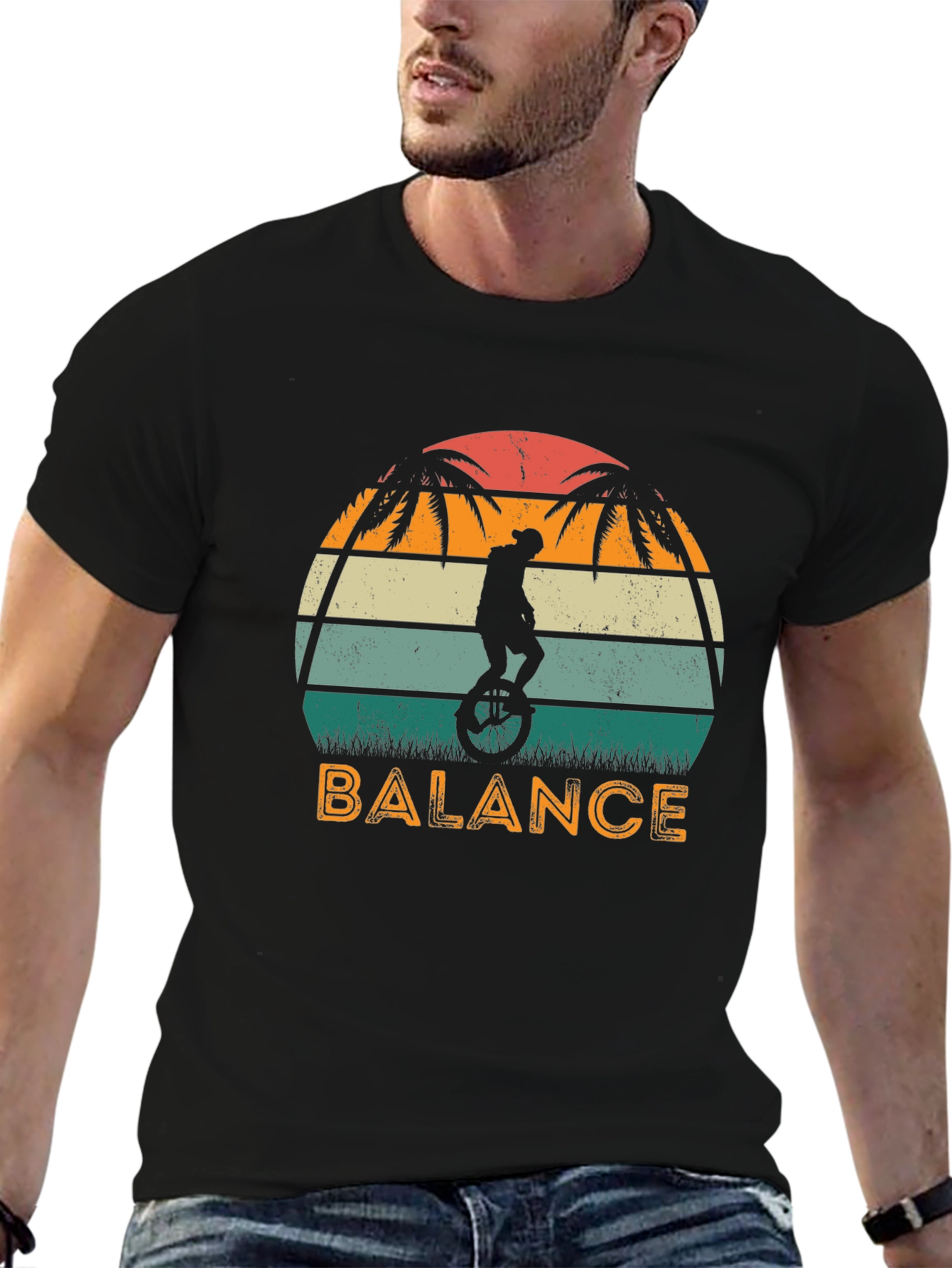Black Retro Balance Unicycle Graphic T-Shirt view 6