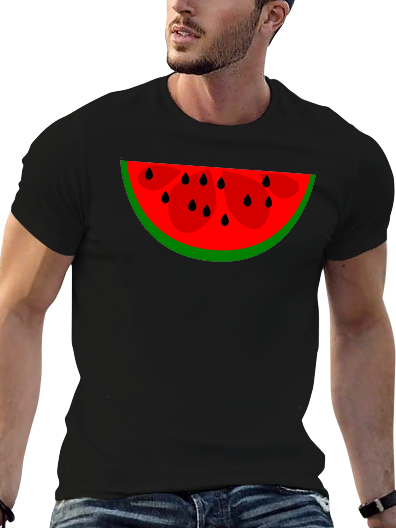 Black Watermelon Slice Graphic Tee - Black Cotton Blend view 6