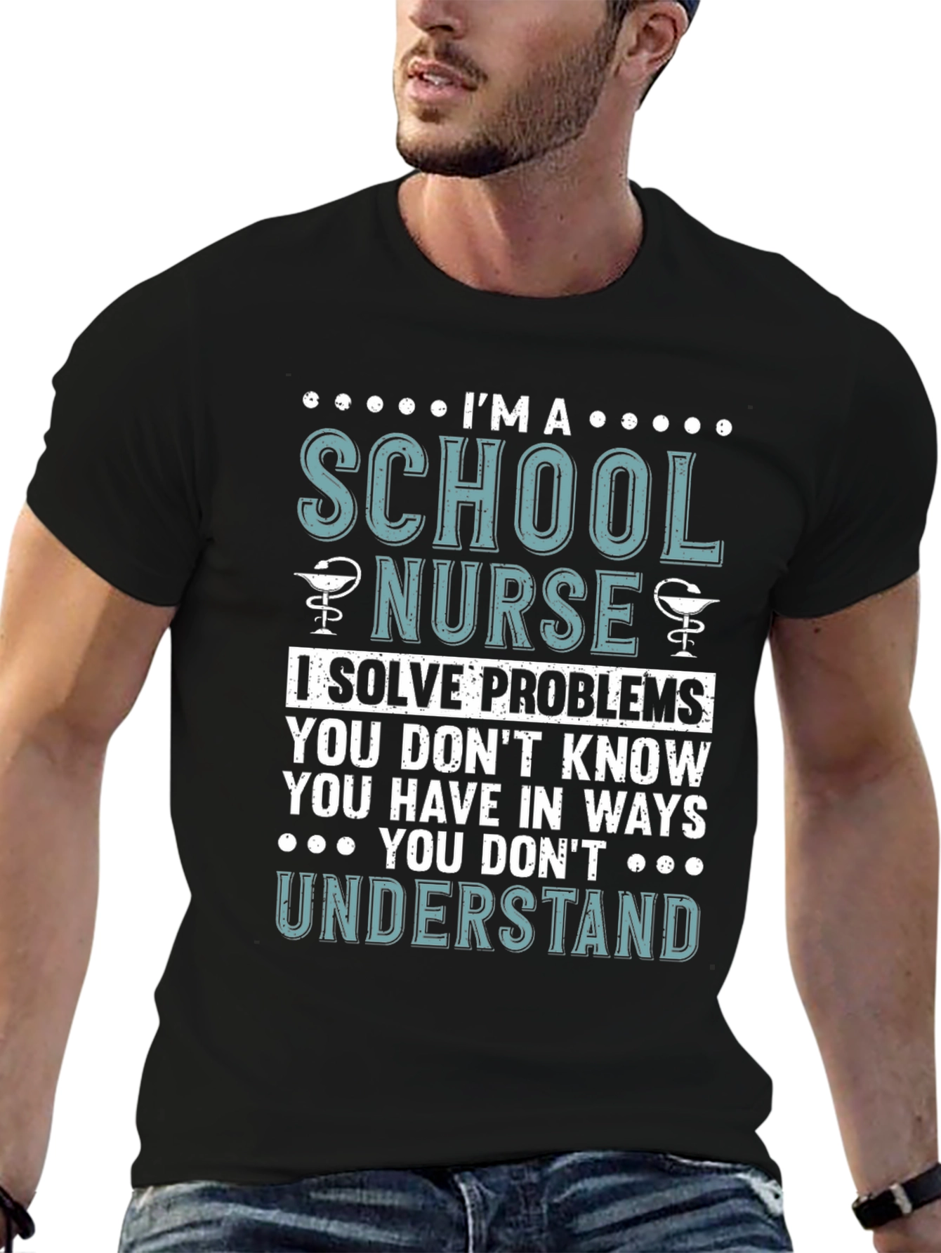 Black School Nurse Graphic T-Shirt - I Solve Problems Tee view 6