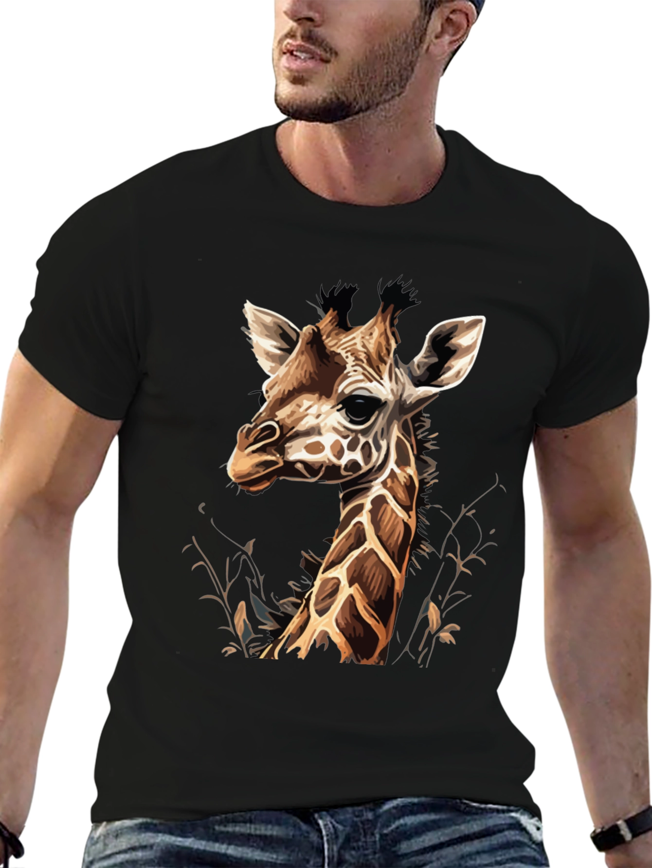 Black Giraffe Graphic Tee - Unique Animal Print T-Shirt view 6