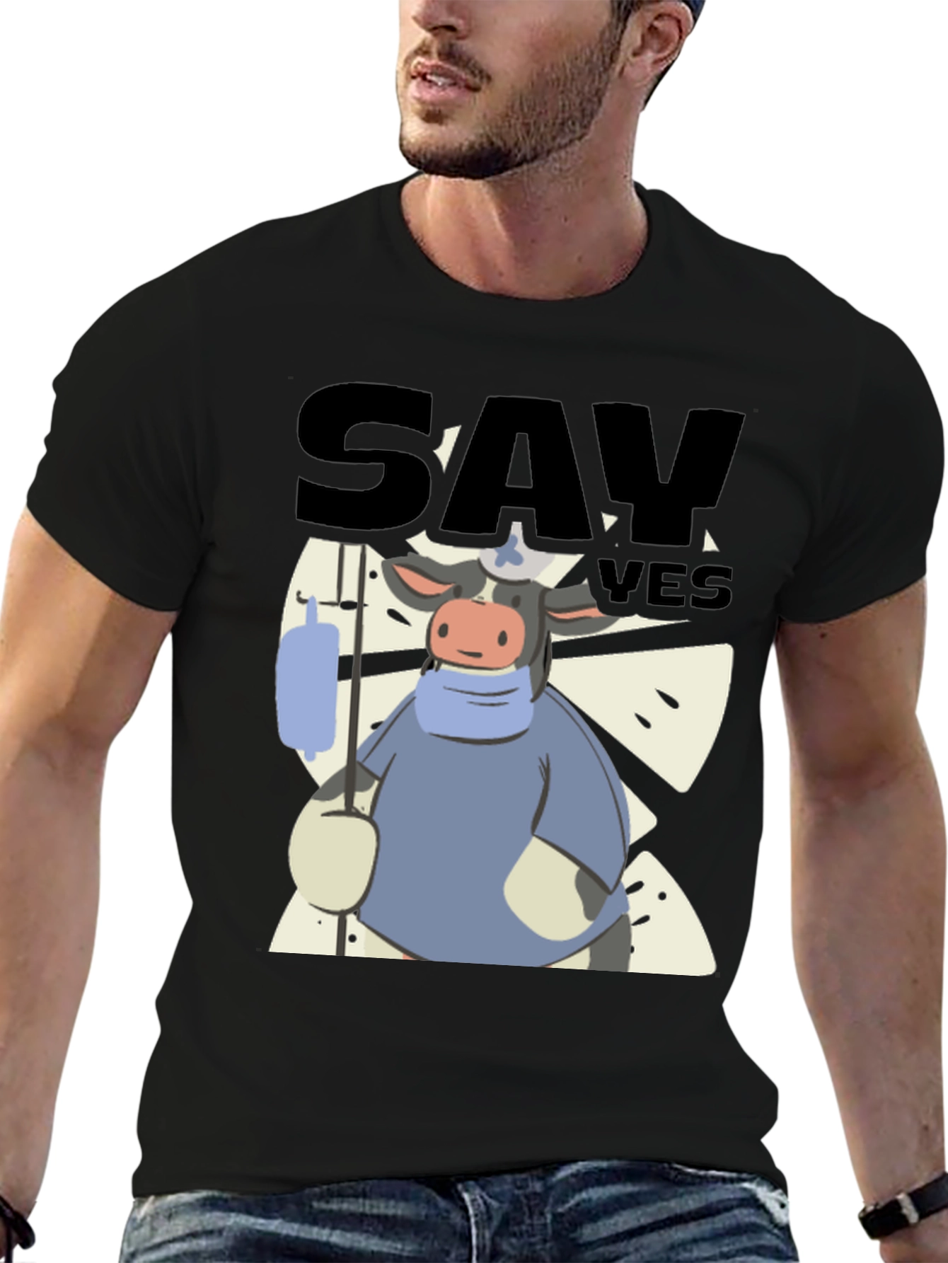 Black Say Yes Cow T-Shirt view 6