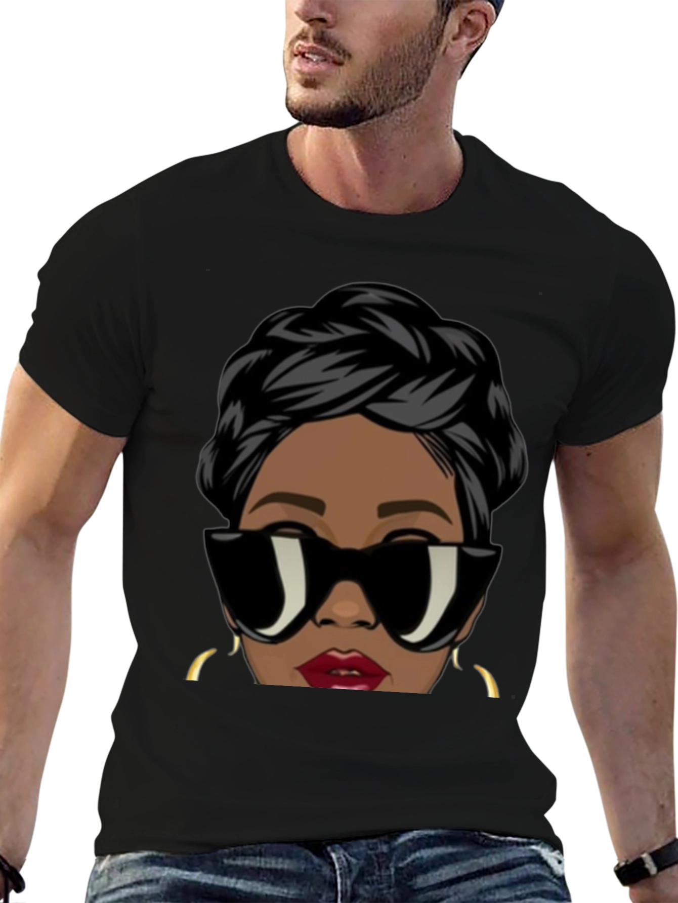 Black Stylish Woman Graphic Tee - Black view 6