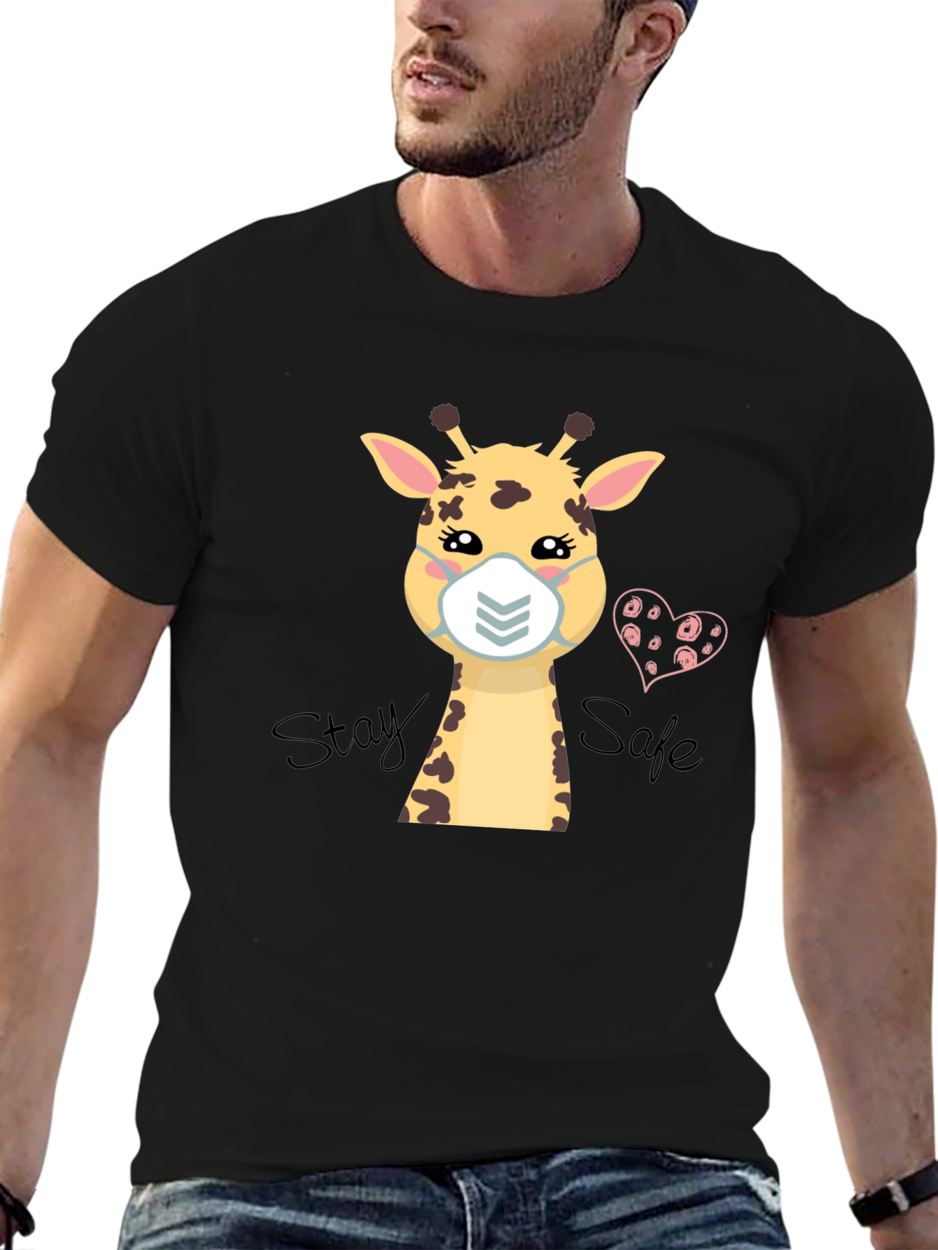 Black Stay Safe Giraffe T-Shirt view 6