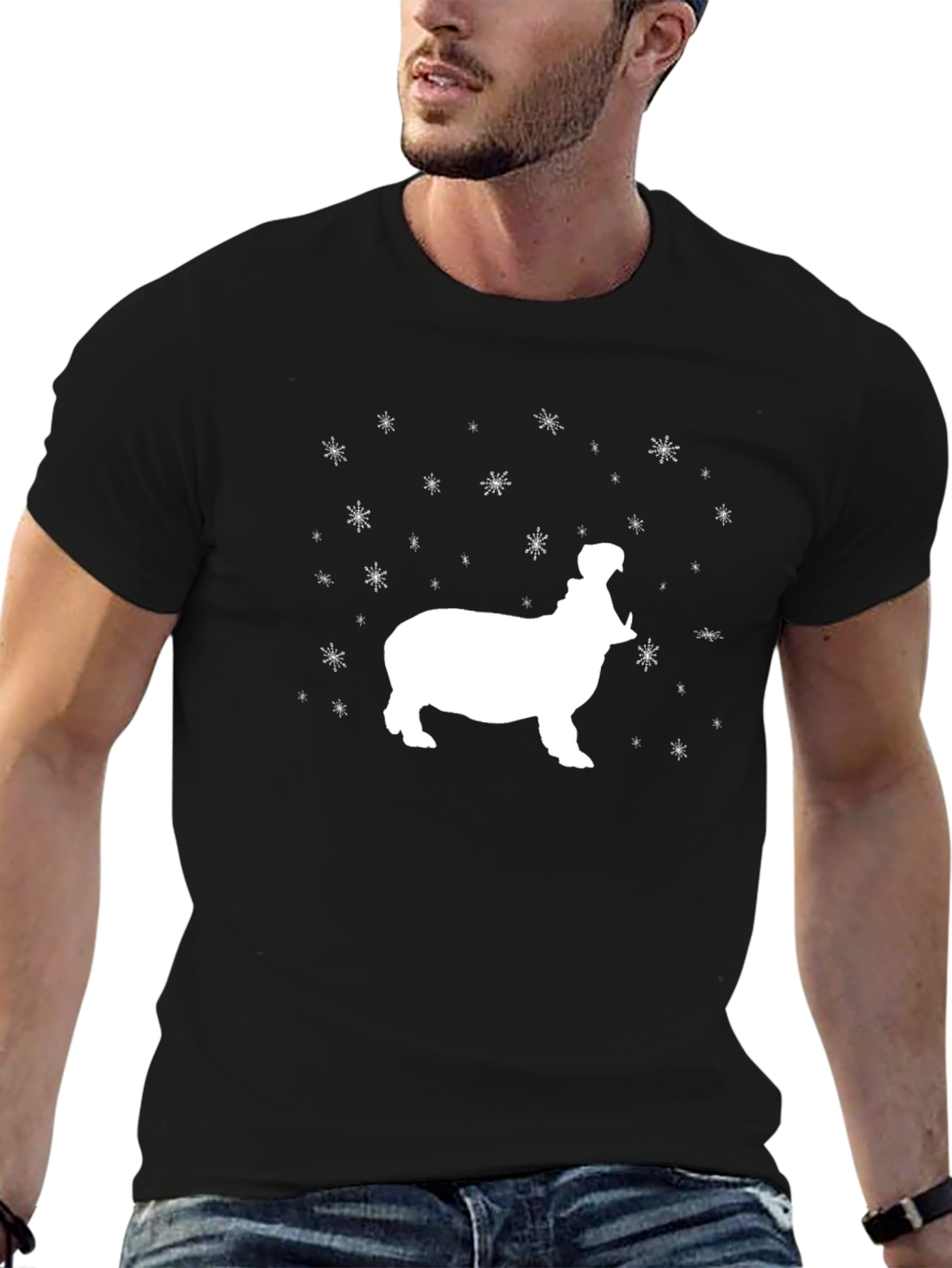 Black Hippo Snowflake T-Shirt - Black Cotton Tee view 6