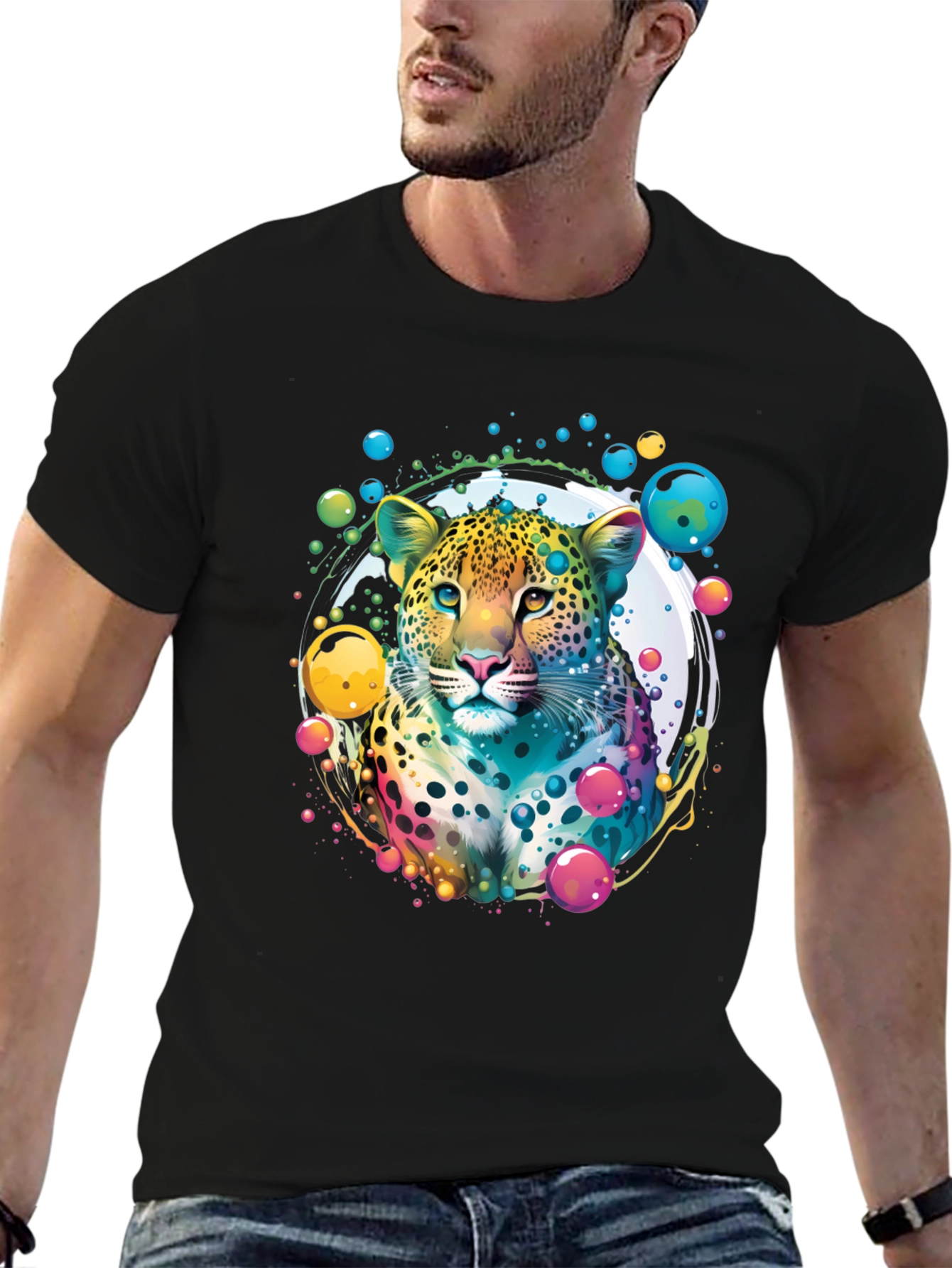 Black Vibrant Leopard Graphic T-Shirt view 6