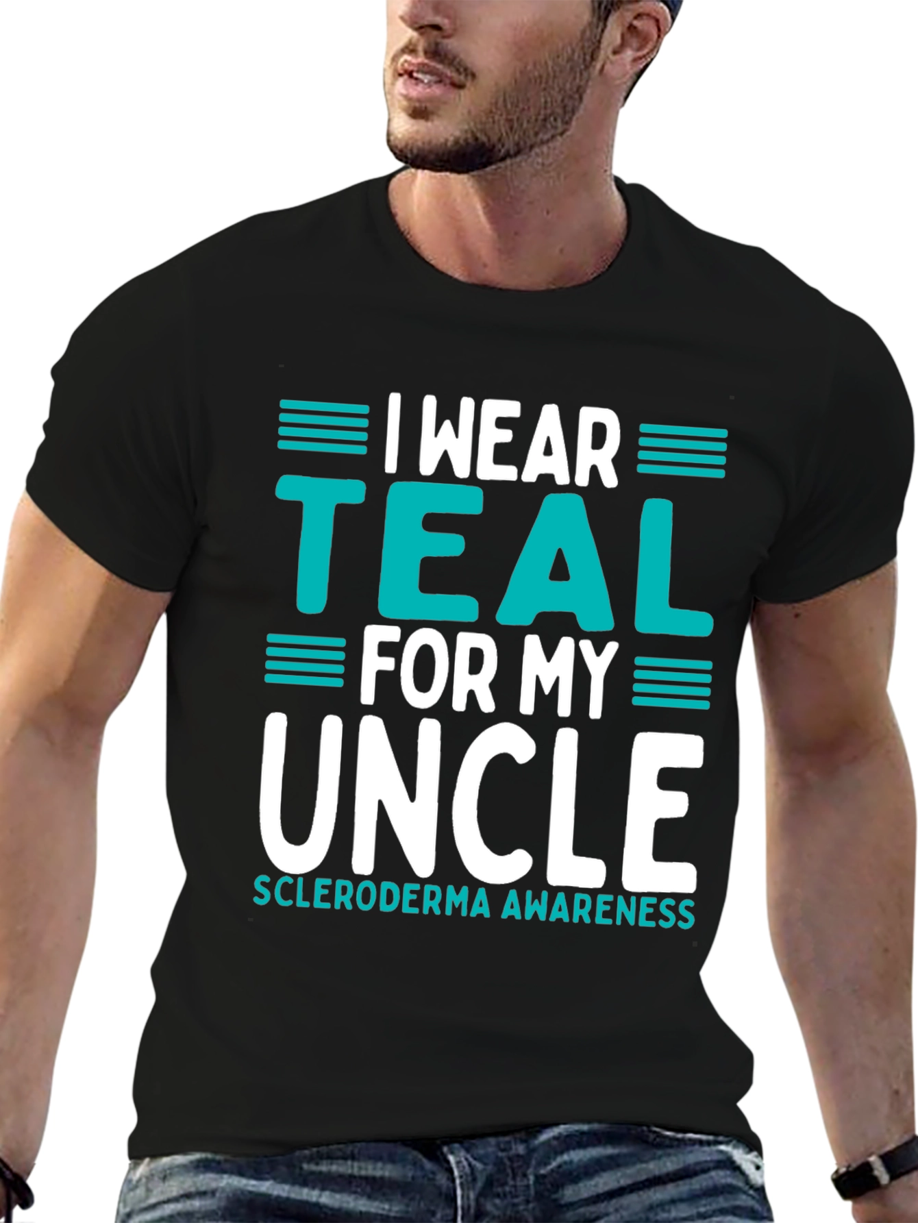 Black I Wear Teal For My Uncle T-Shirt Scleroderma Awareness Tee view 6