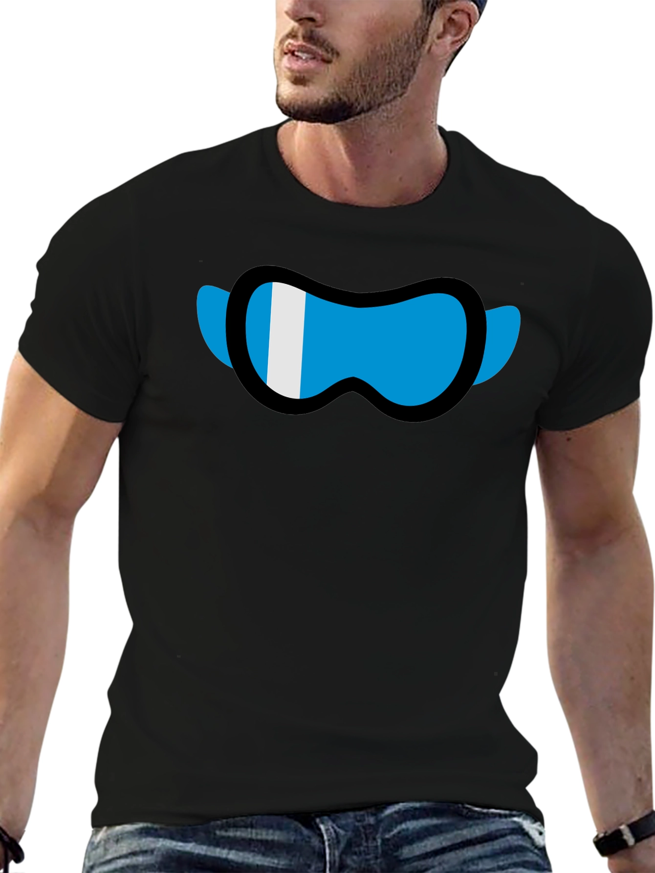 Black Cool Graphic Tee - Ski Goggles Design view 6