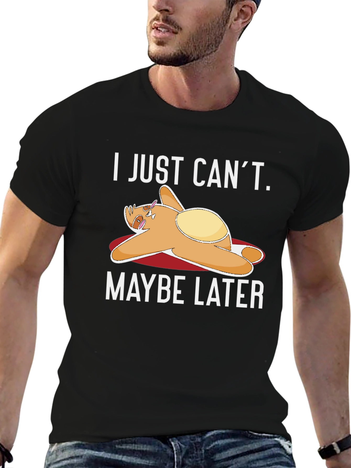 Black Lazy Sloth T-Shirt - "I Just Can't. Maybe Later" view 6