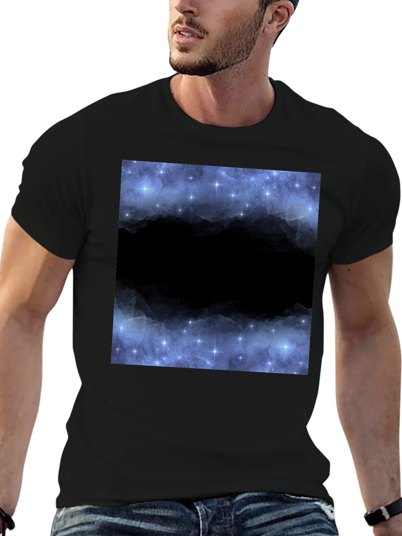 Black Starry Night Sky Black T-Shirt view 6