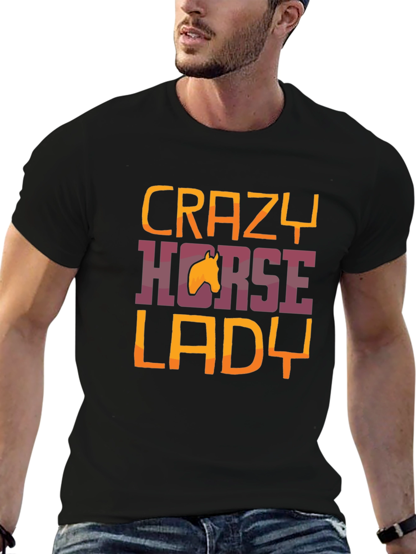 Black Crazy Horse Lady Graphic Tee - Unisex Black T-Shirt view 6
