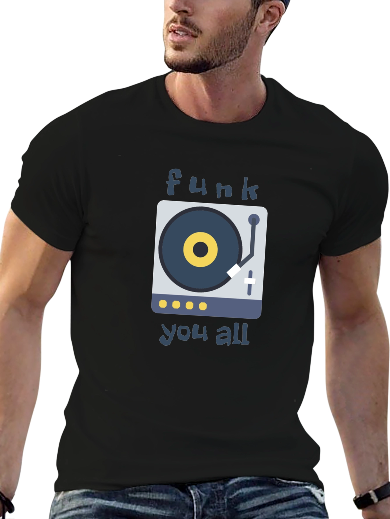 Black Funk You All T-Shirt: Retro DJ Style view 6