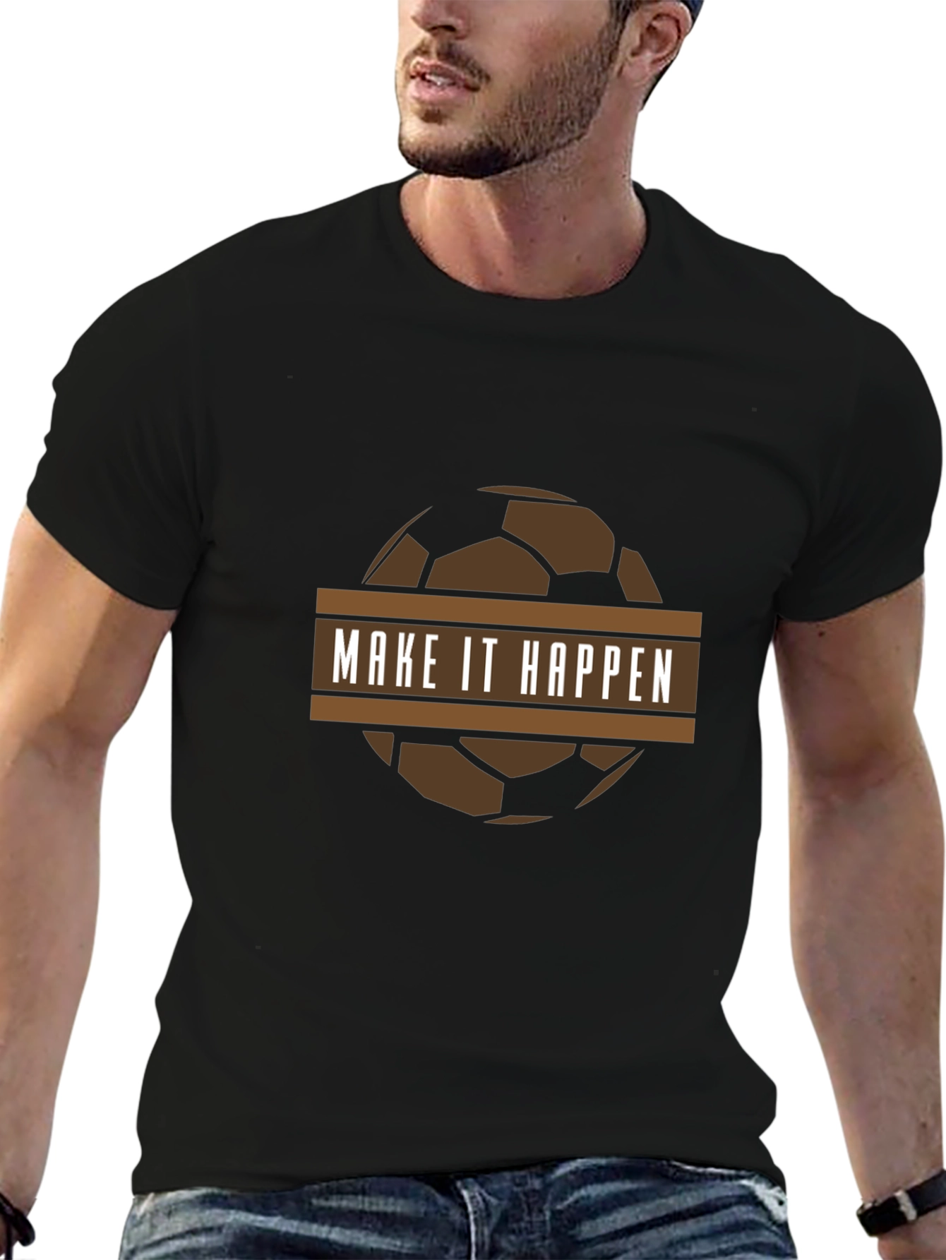 Black Make It Happen Soccer Ball Graphic T-Shirt view 6