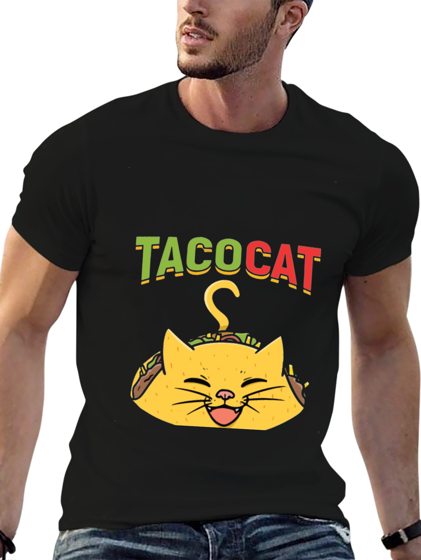 Black Taco Cat Graphic Tee - Funny Black T-Shirt view 6