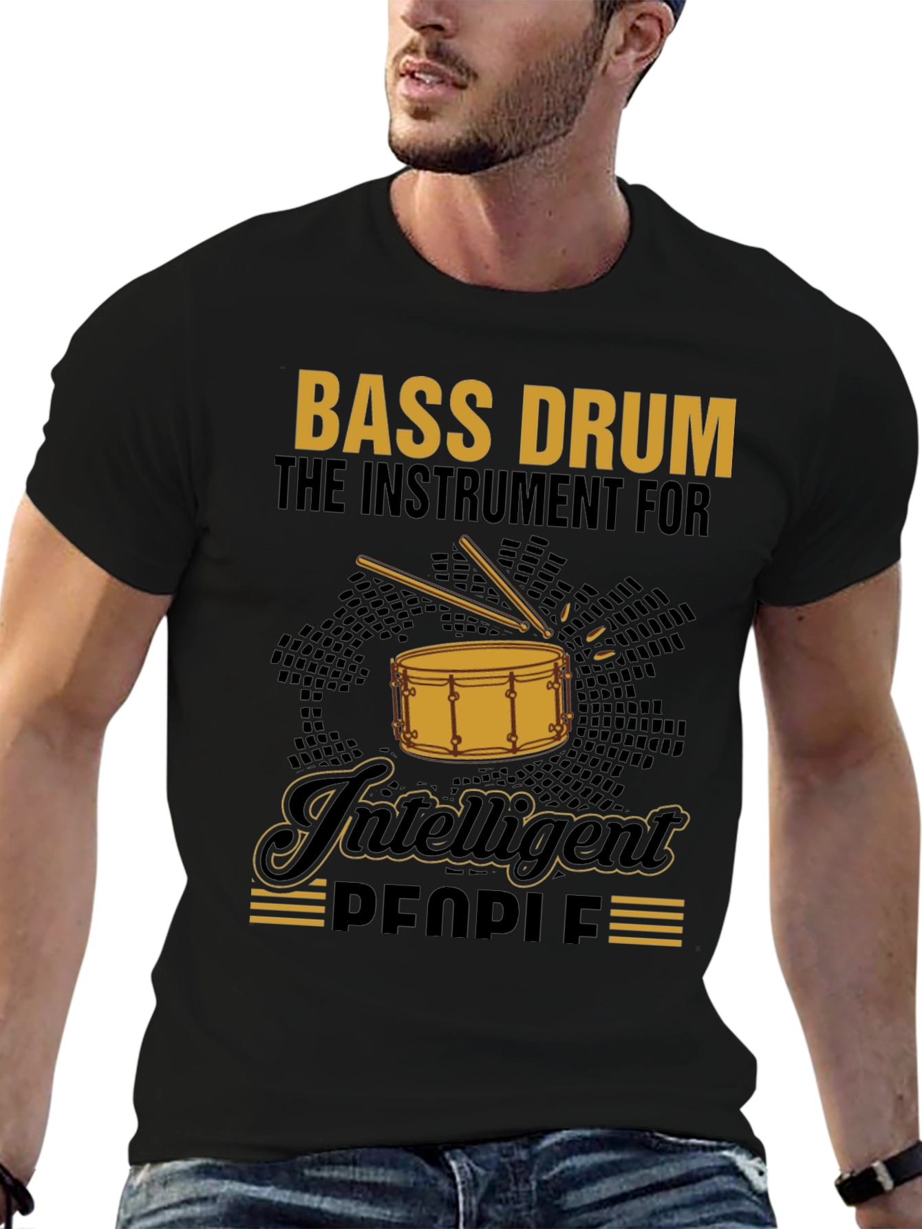 Black Bass Drum Intelligent People T-Shirt view 6