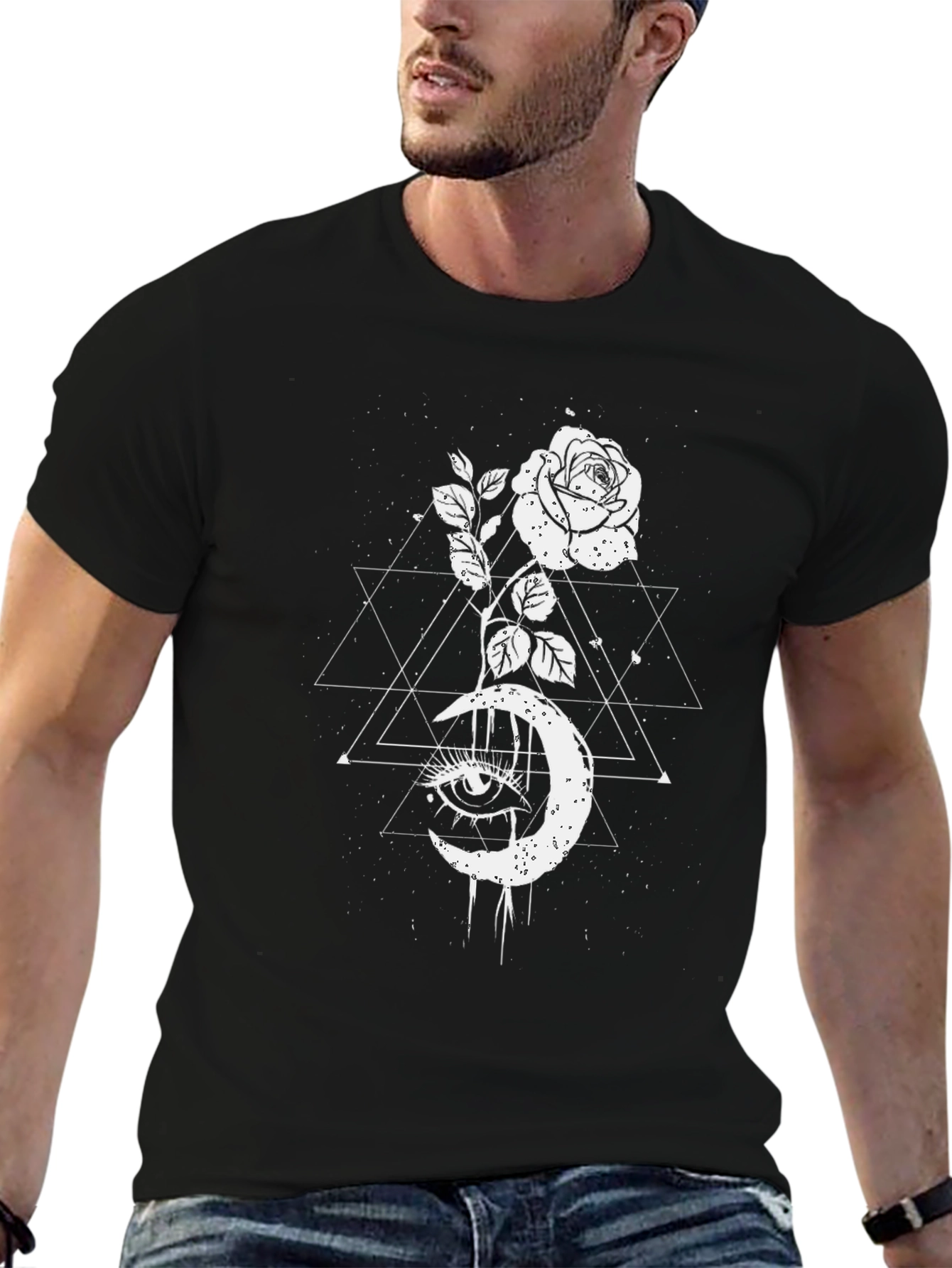 Black Mystic Rose Moon Graphic Tee - Black view 6