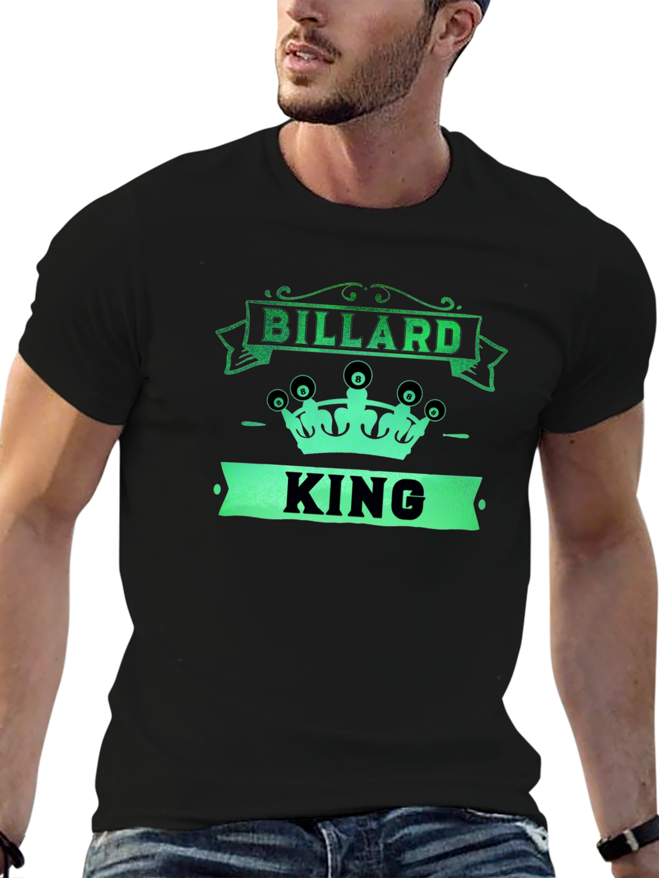 Black Billard King Black T-Shirt - Unique Design view 6
