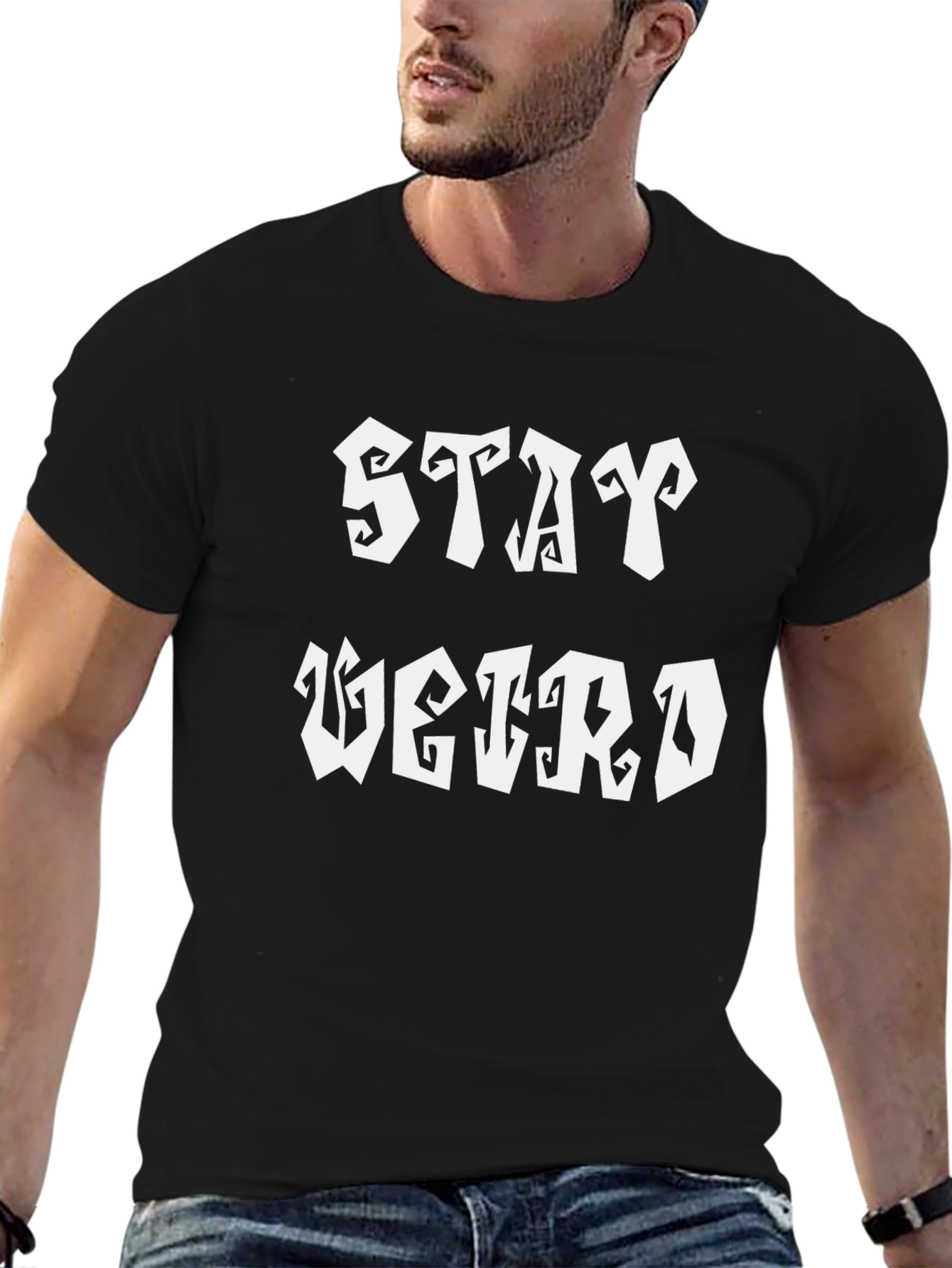 Black Stay Weird T-Shirt - Unique Graphic Tee view 6