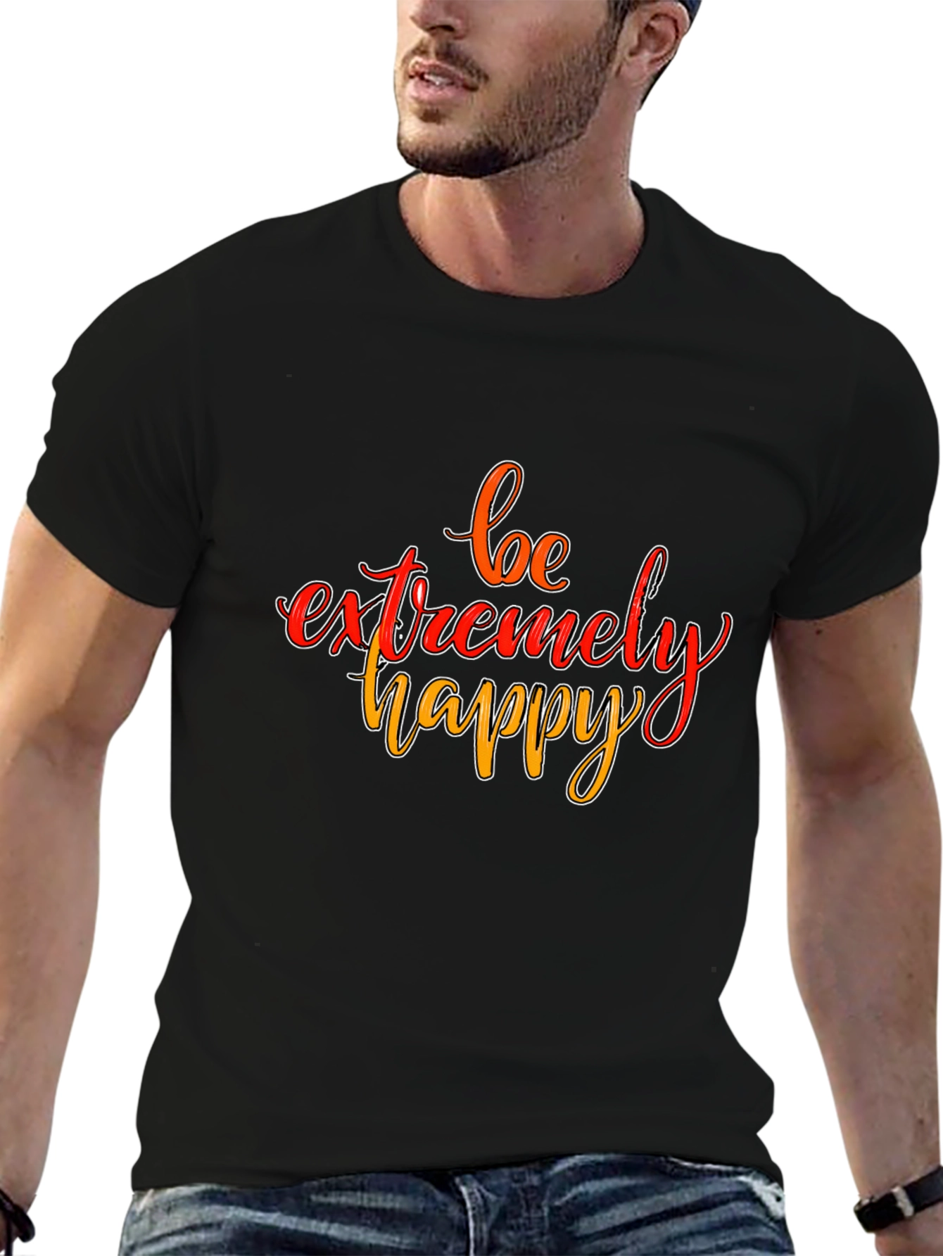 Black Be Extremely Happy Graphic Tee - Black view 6