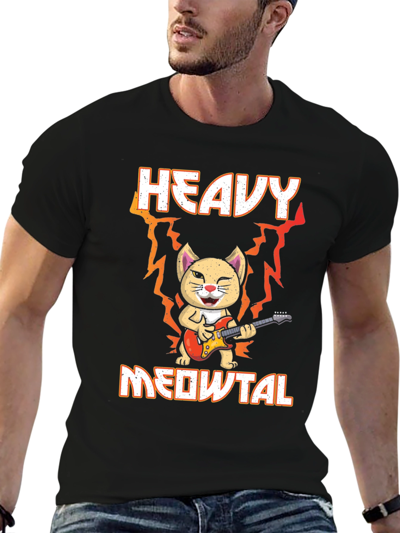 Black Heavy Meowtal Cat T-Shirt view 6