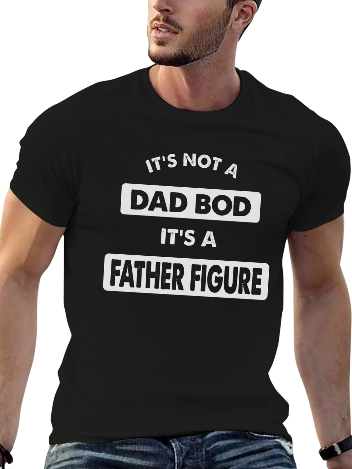 Black Funny Dad Bod Father Figure Graphic T-Shirt view 6