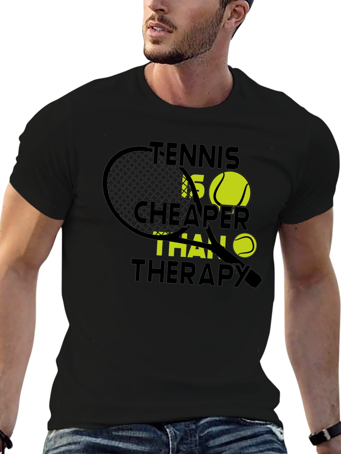 Black Tennis Cheaper Than Therapy Graphic T-Shirt view 6
