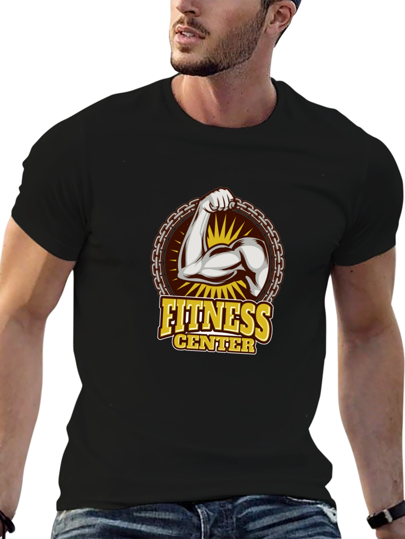 Black Fitness Center Graphic T-Shirt - Black Gym Tee view 6