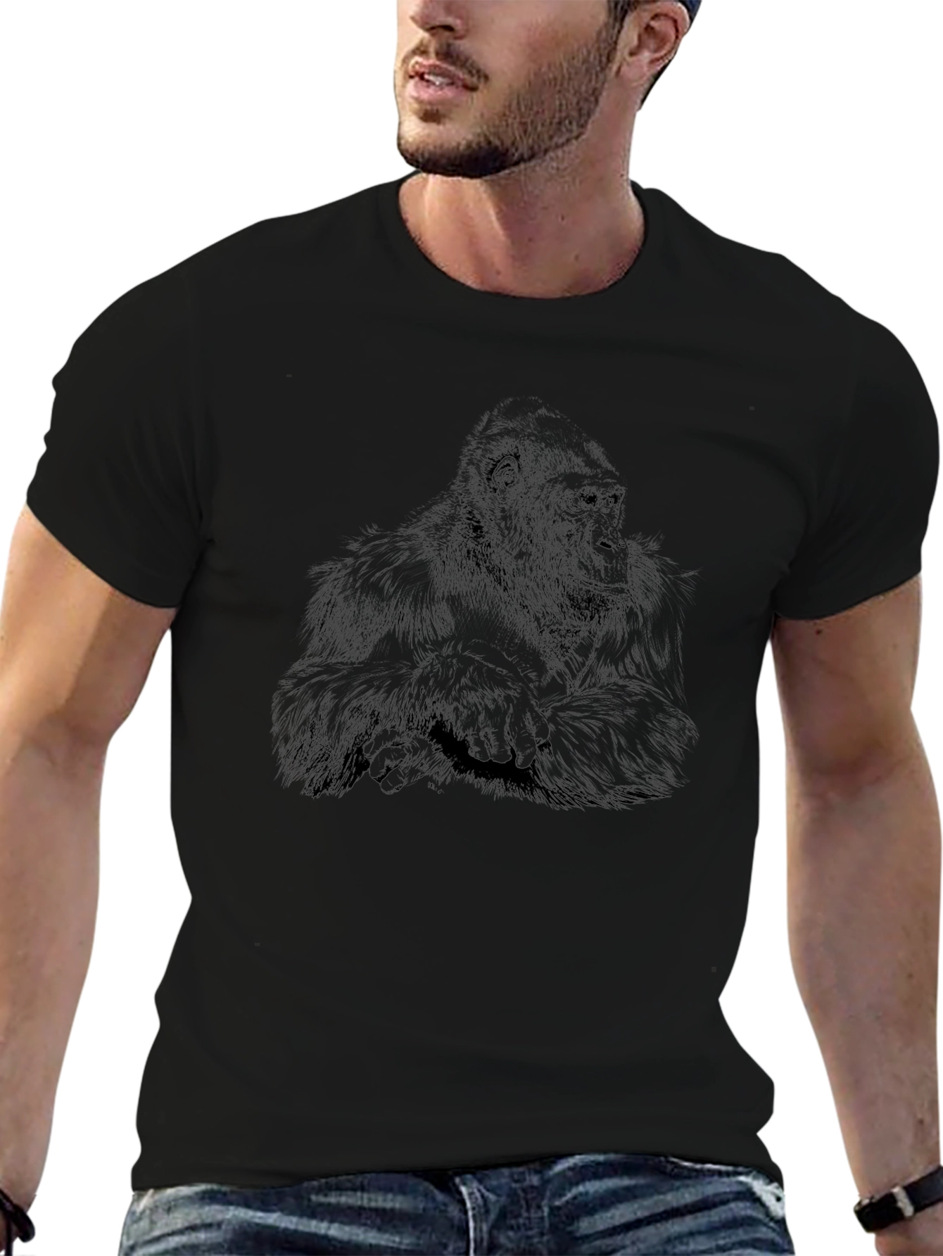 Black Gorilla Graphic Print Black T-Shirt view 6