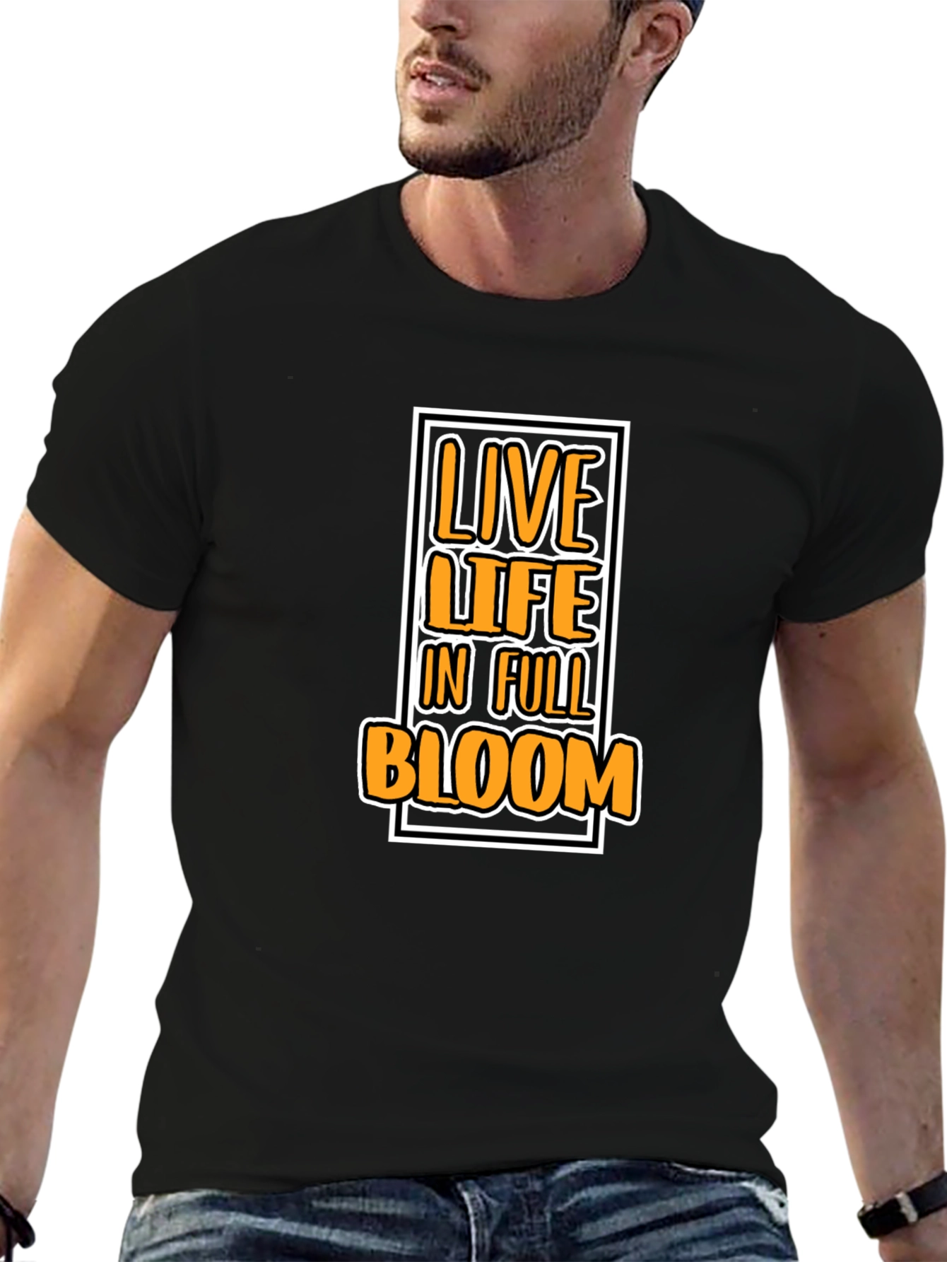 Black Live Life in Full Bloom Graphic Tee - Black Cotton T-Shirt view 6