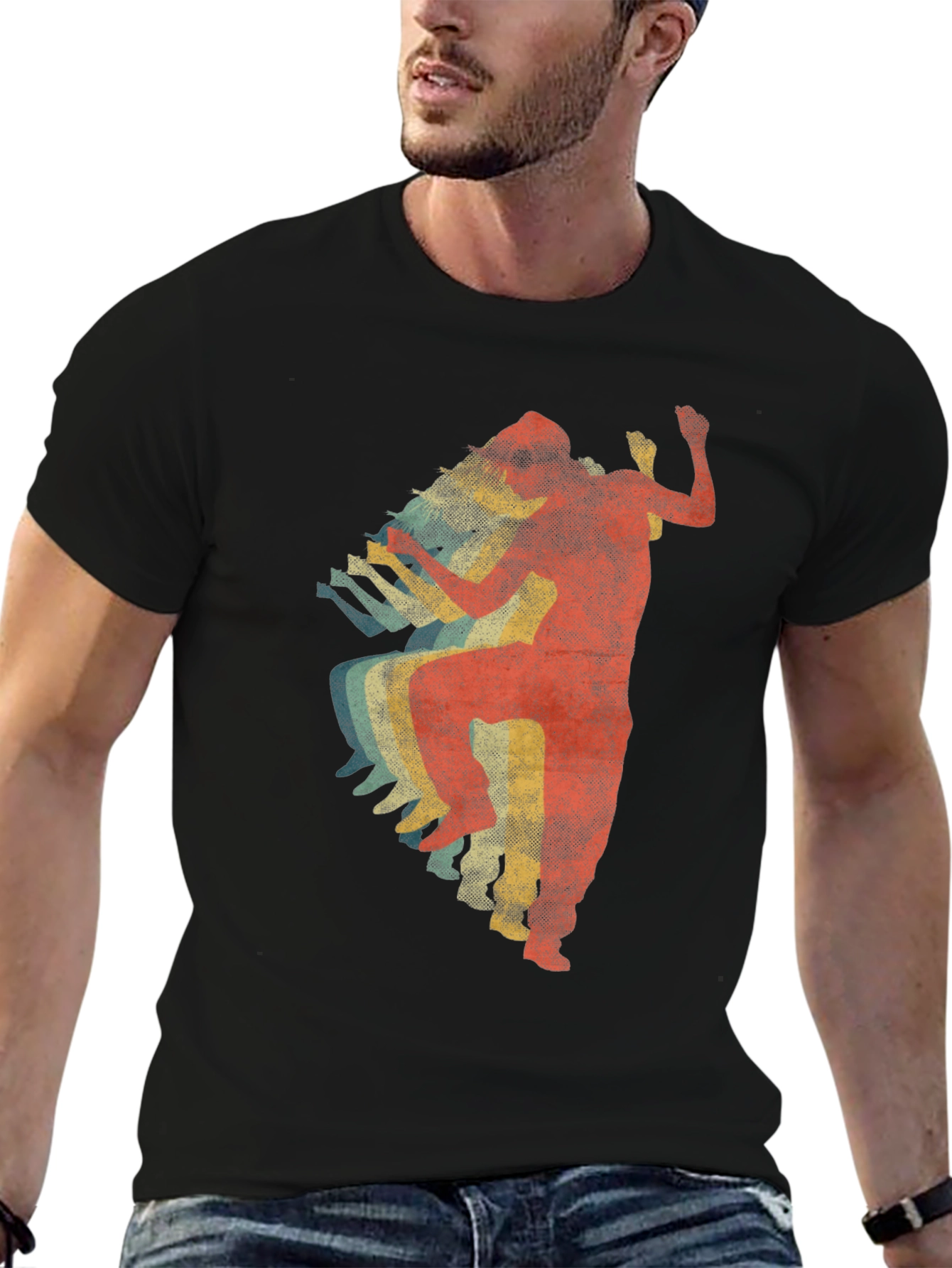 Black Retro Dancer Graphic Tee - Black Cotton T-Shirt view 6