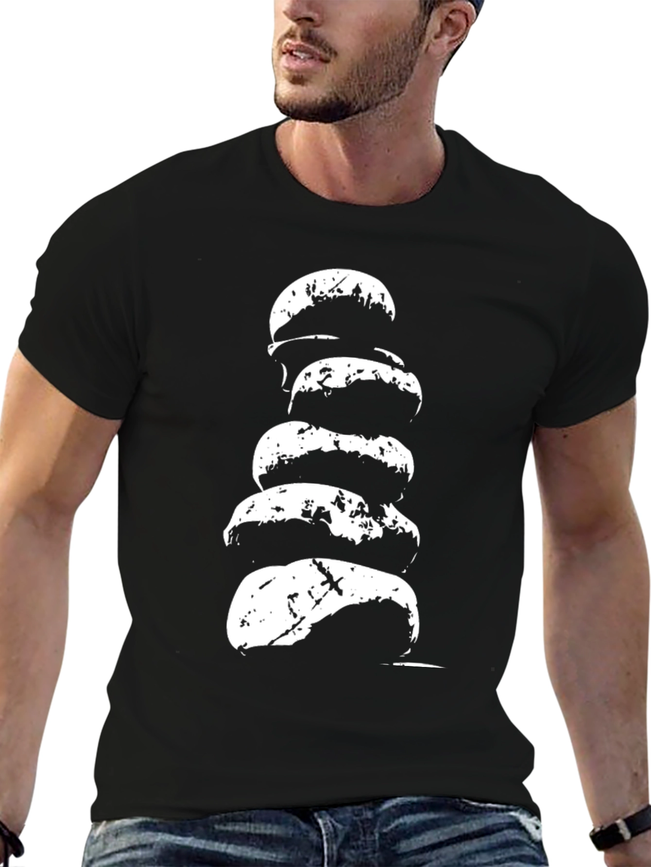 Black Stacked Rock Graphic Tee - Men's Black Cotton T-Shirt view 6