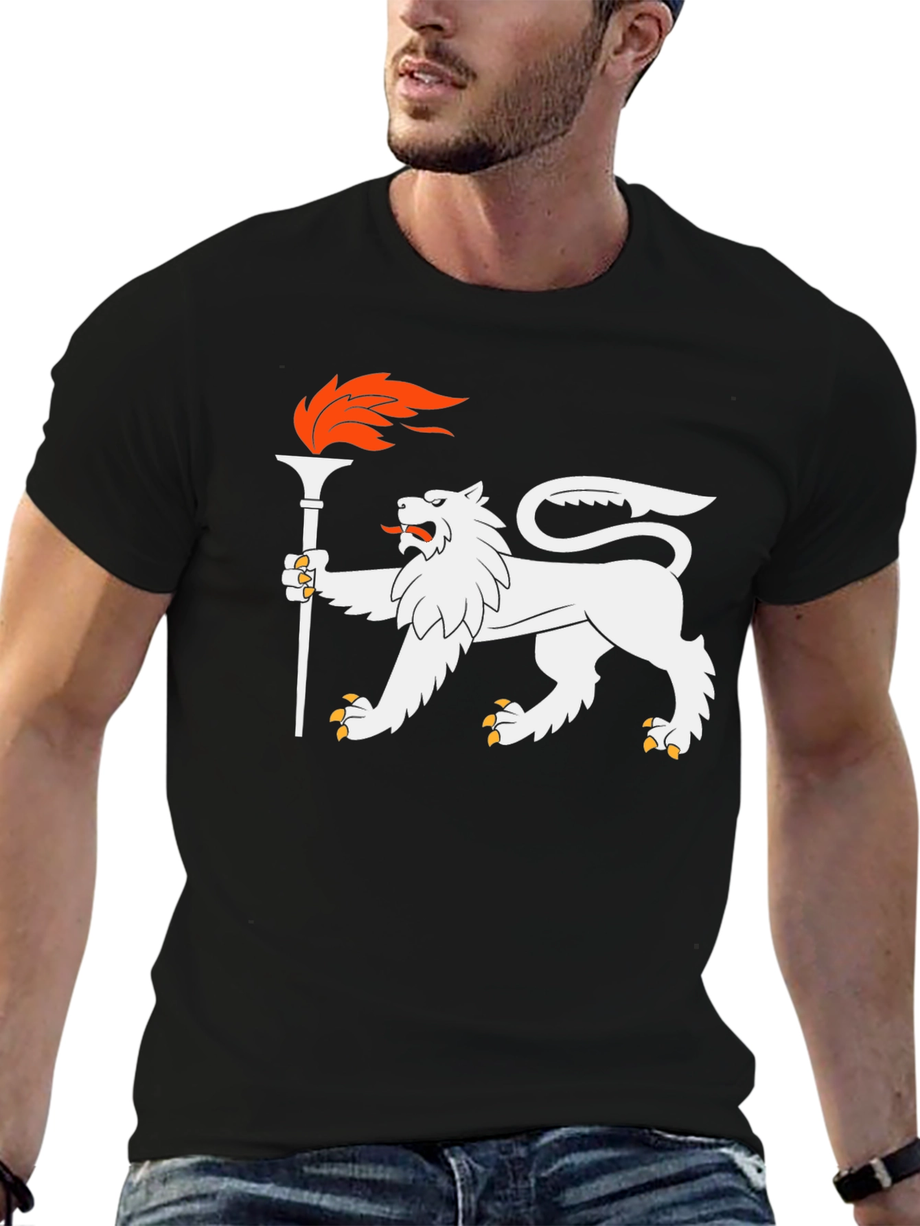 Black Lion Torchbearer Graphic Tee - Cool Black T-Shirt view 6