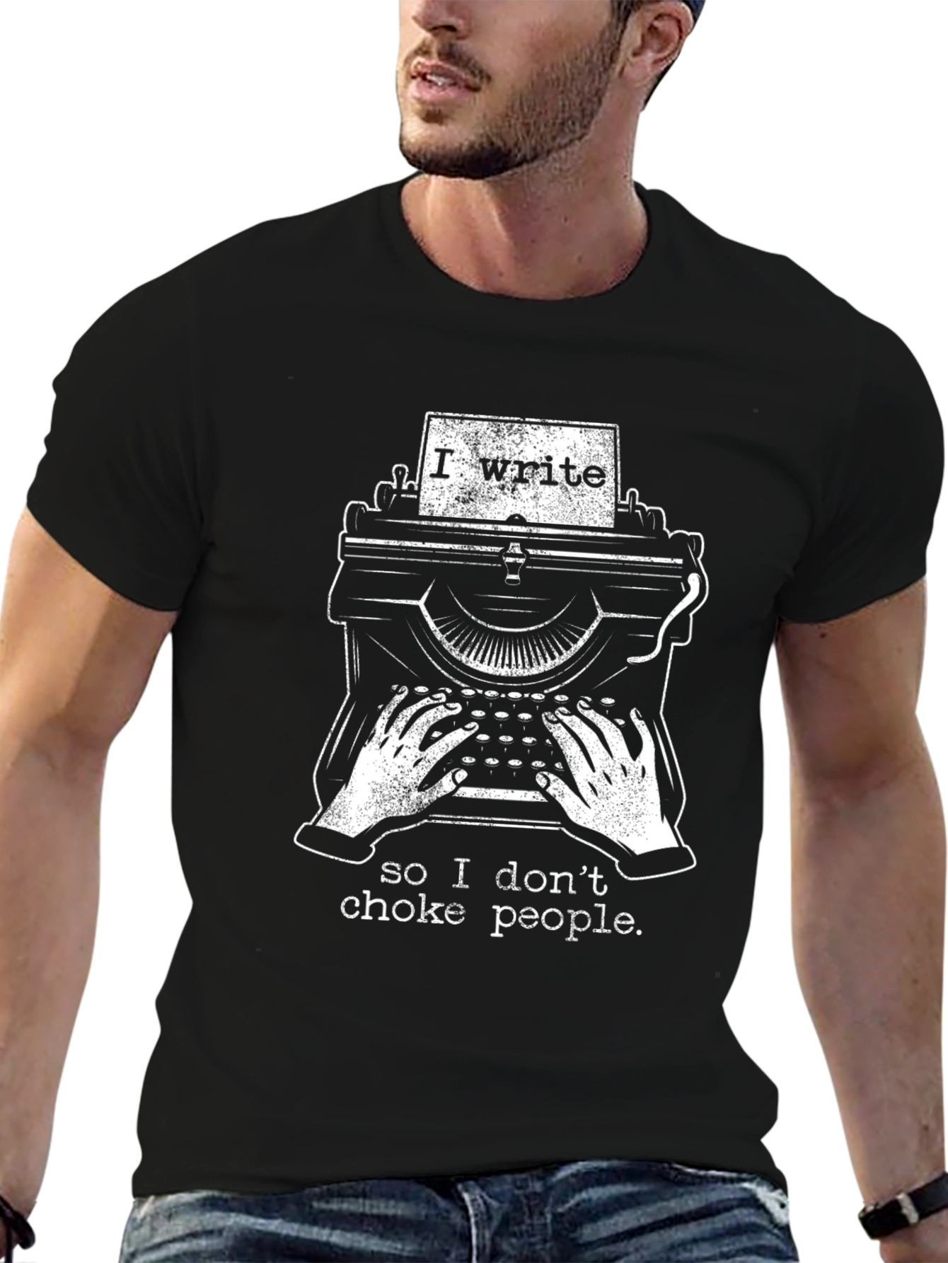 Black I Write So I Don't Choke People T-Shirt view 6