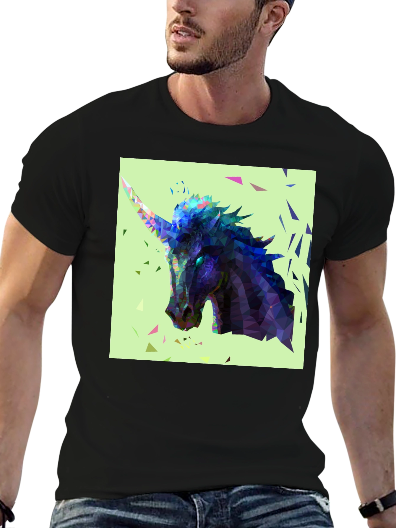 Black Geometric Unicorn Graphic Tee view 6