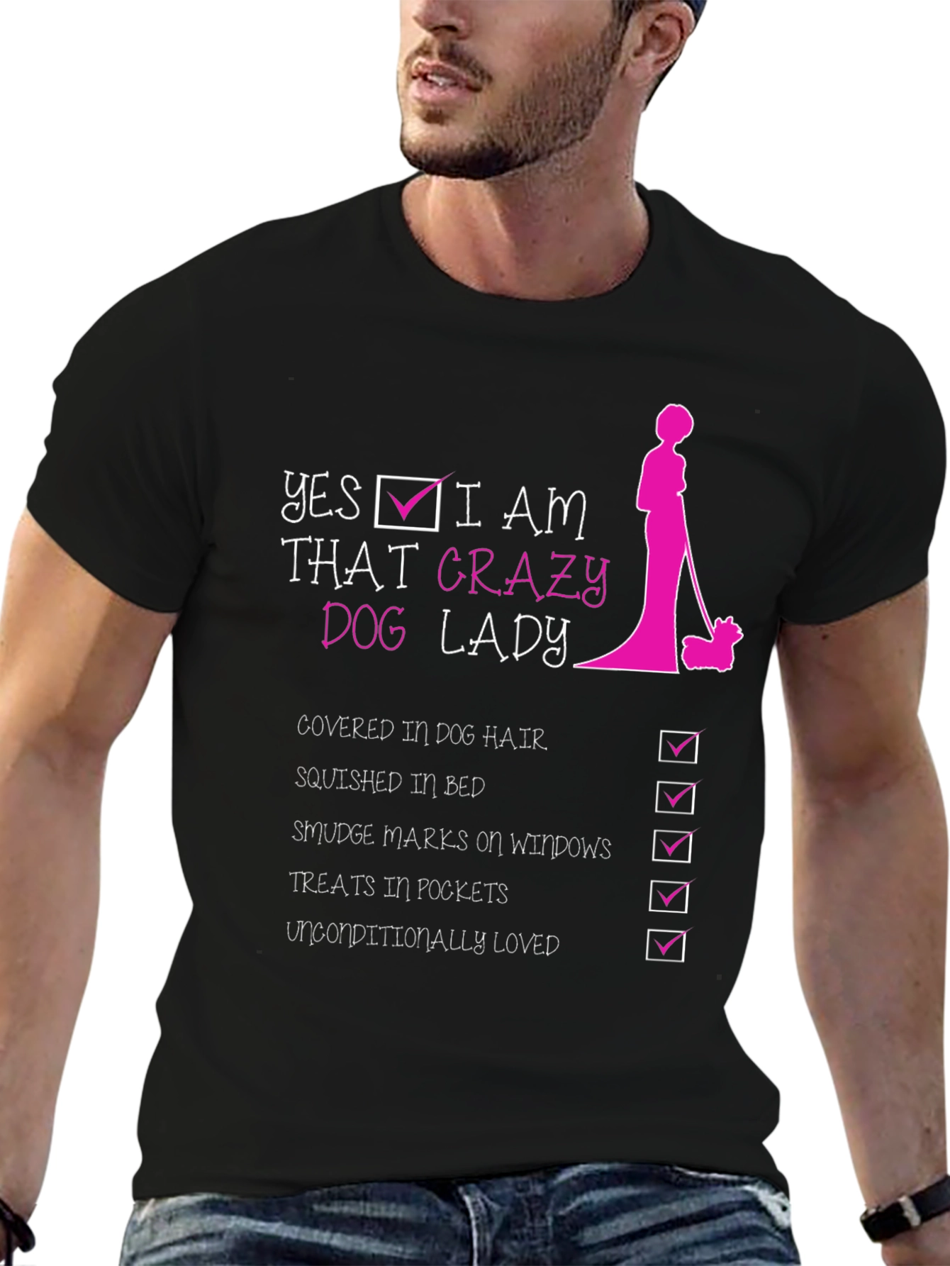Black Crazy Dog Lady T-Shirt - Fun Novelty Tee for Dog Lovers view 6