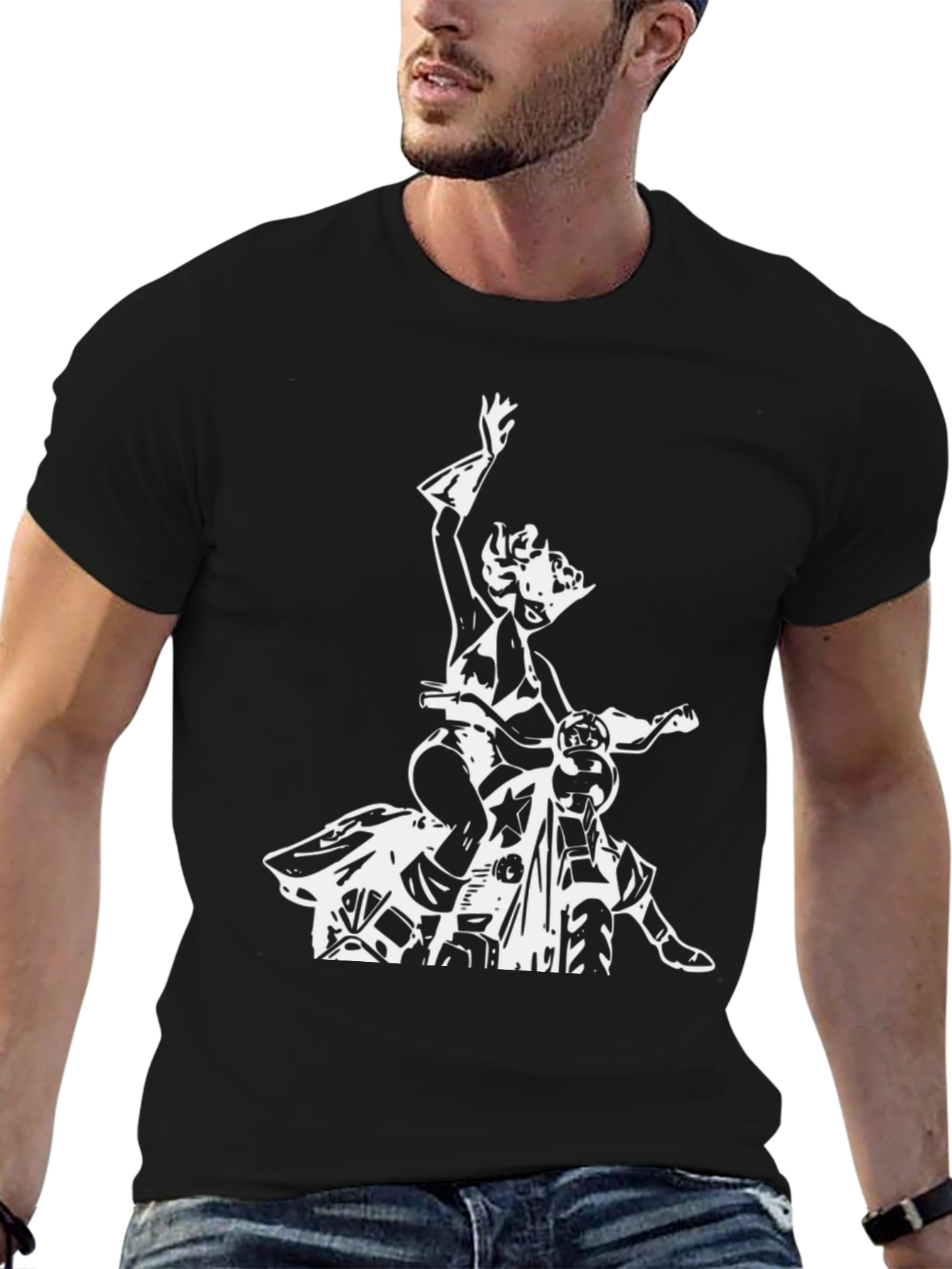 Black Black T-Shirt with Retro Motorcycle Graphic view 6