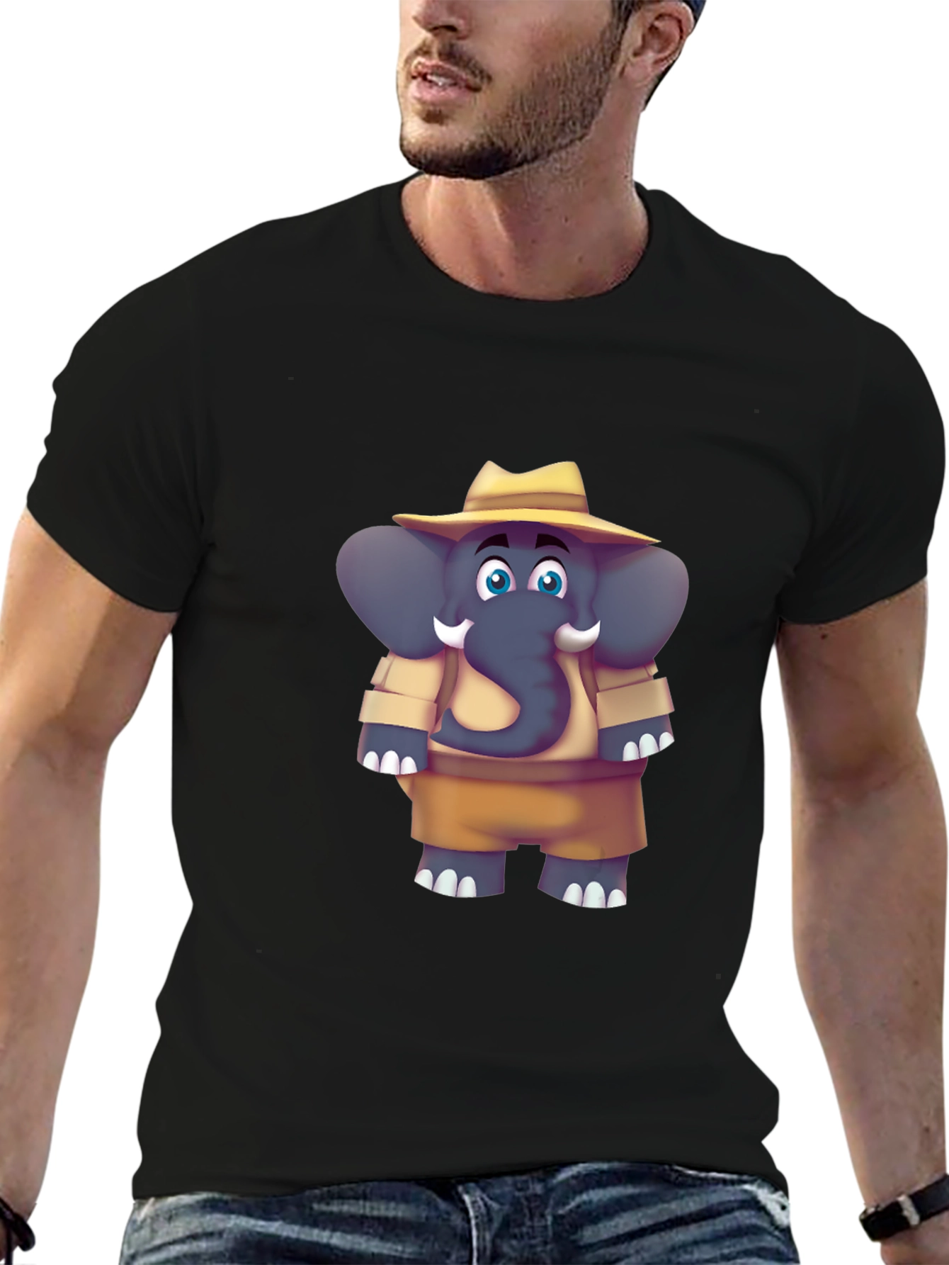 Black Elephant Cartoon Black T-Shirt view 6