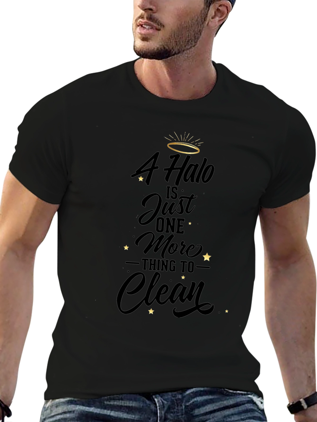 Black Halo Cleaning Funny T-Shirt view 6